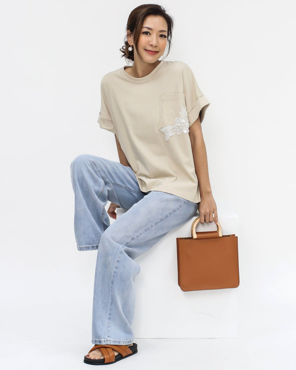 brown PU leather w/ wood handles tote bag *pre-order*