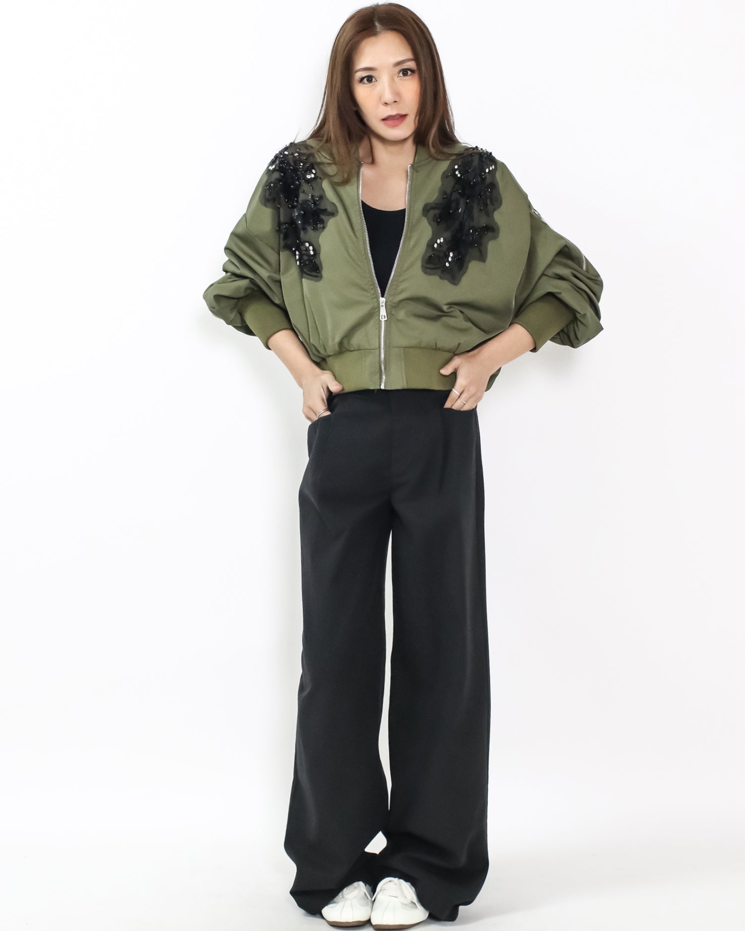 green w/ black mesh beads shoulders jacket *pre-order*