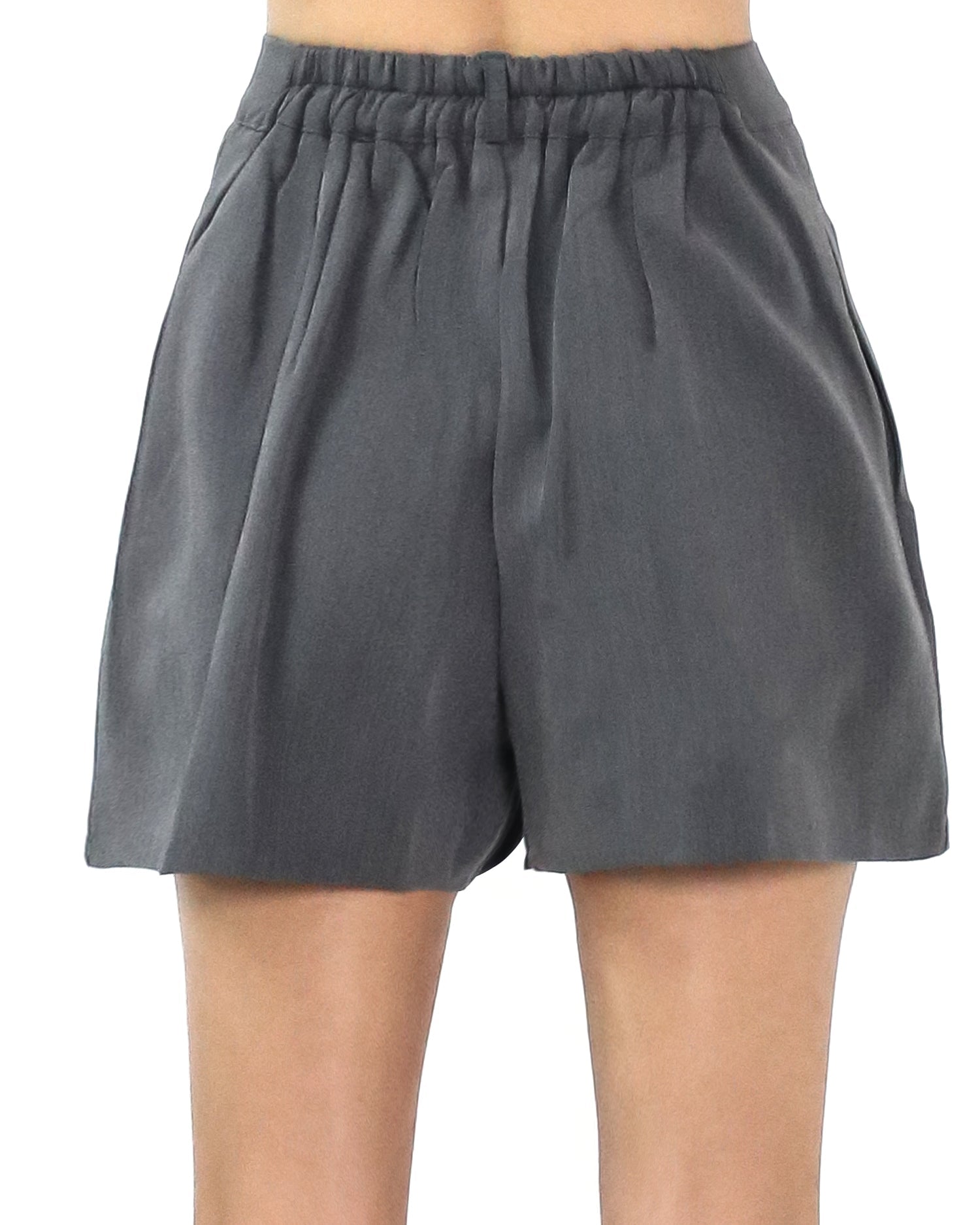 grey pleats front slinky shorts *pre-order*