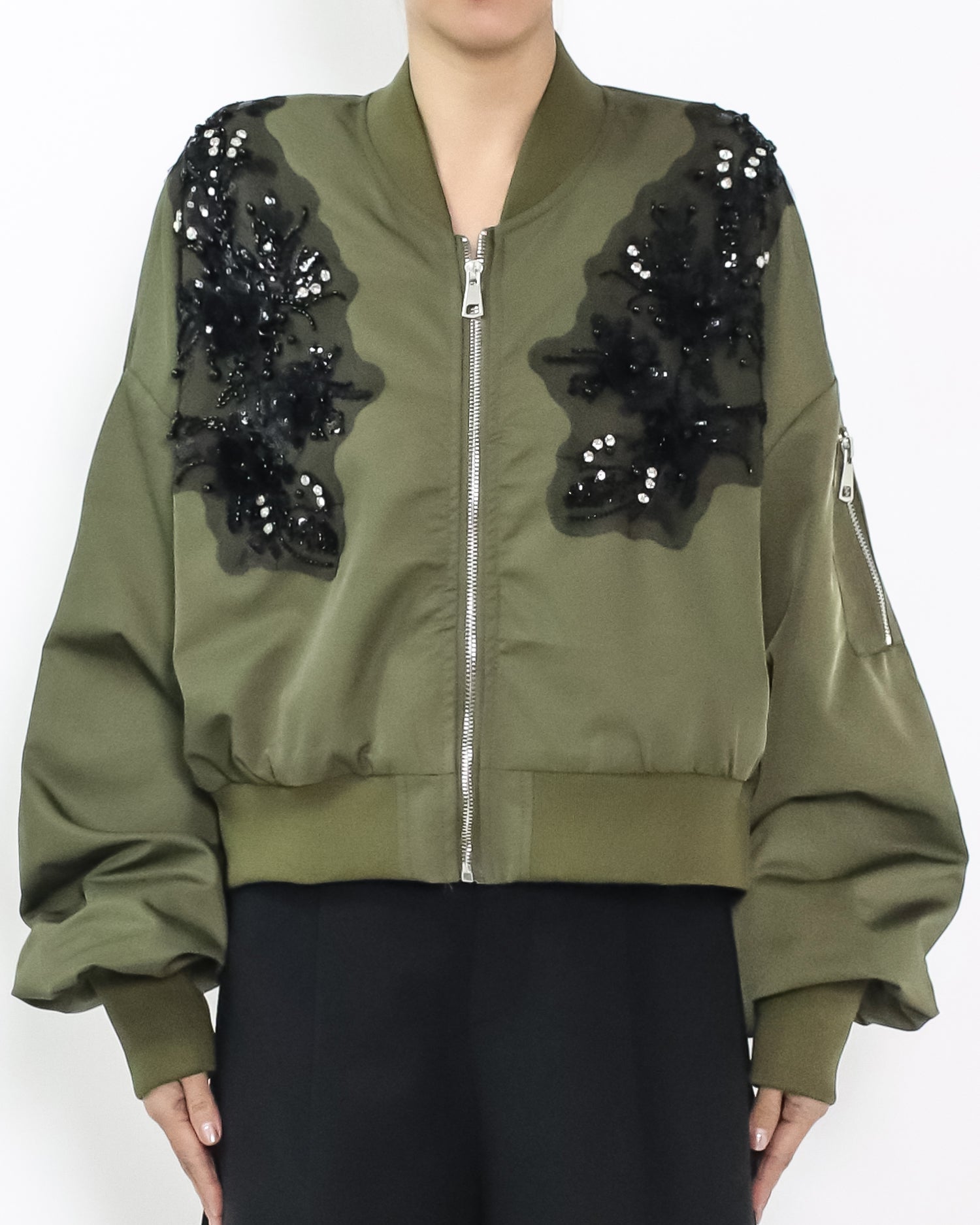 green w/ black mesh beads shoulders jacket *pre-order*