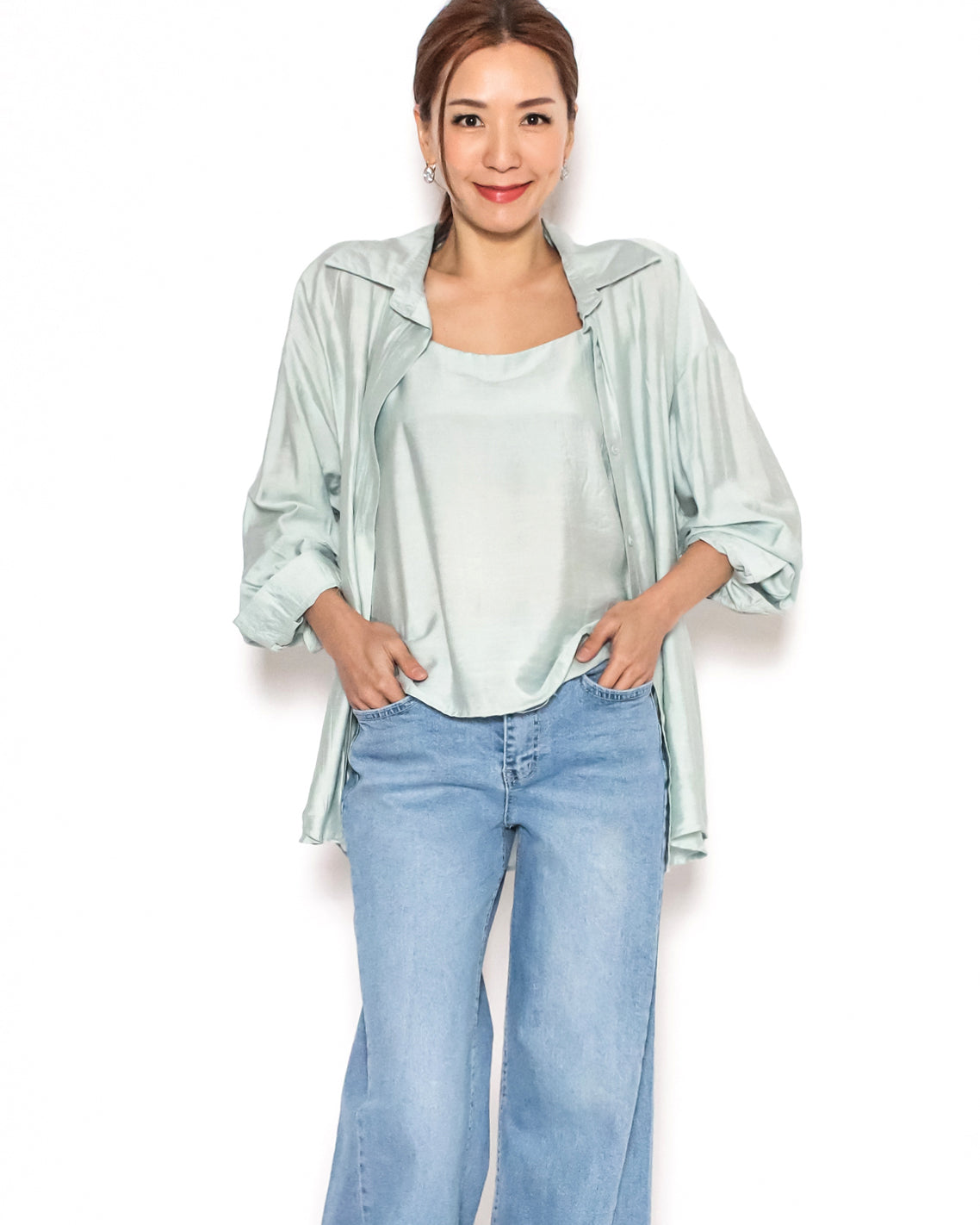 green slinky shirt & vest set *pre-order*