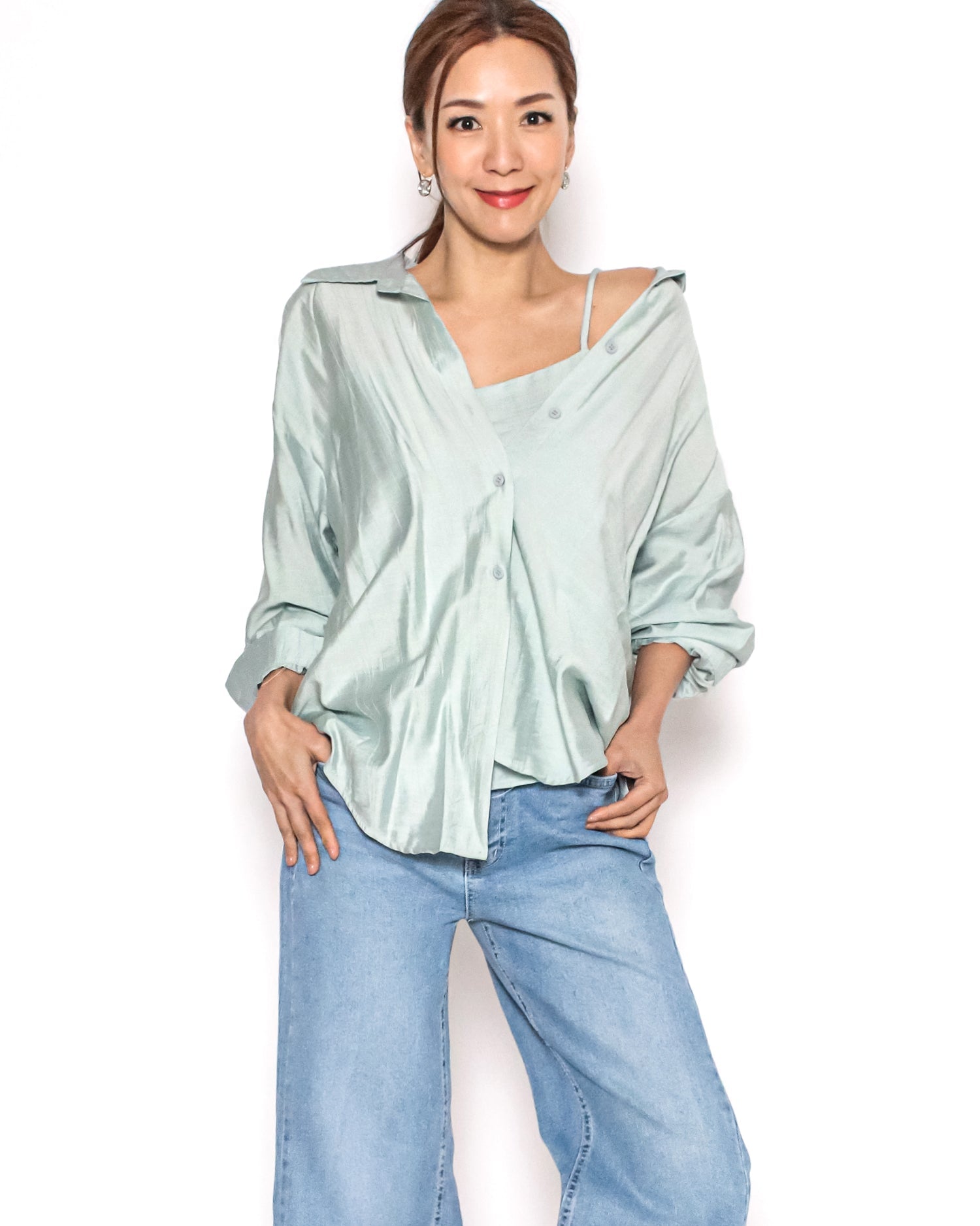 green slinky shirt & vest set *pre-order*