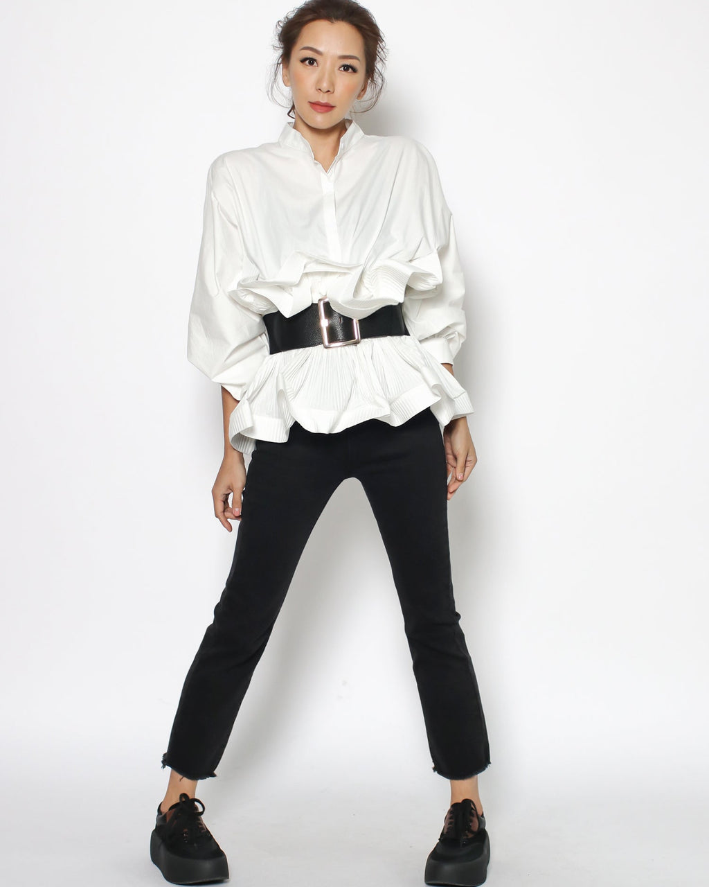 ivory pleats waist shirt *pre-order*