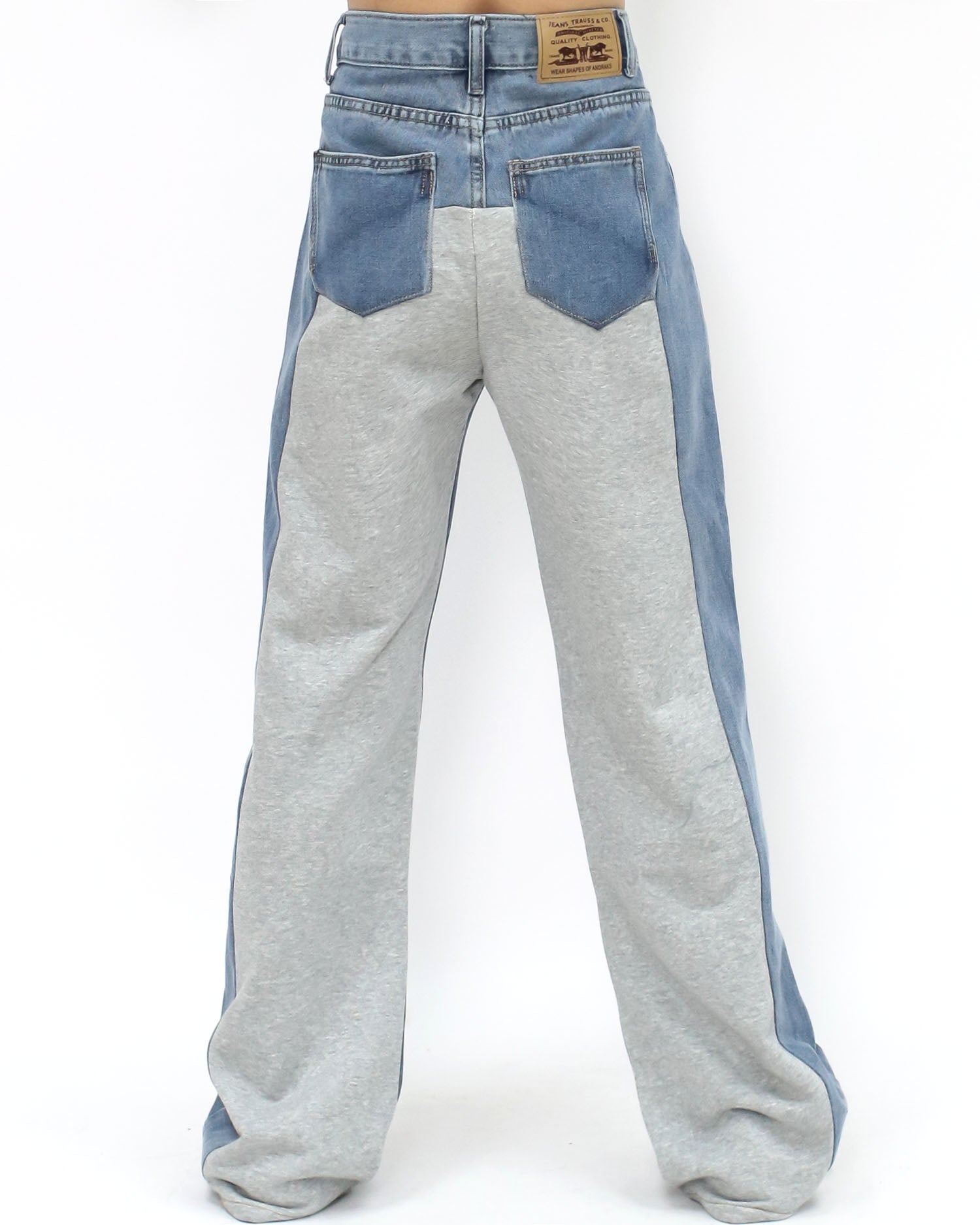 blue denim w/ grey sweat contrast straight leg pants *pre-order*