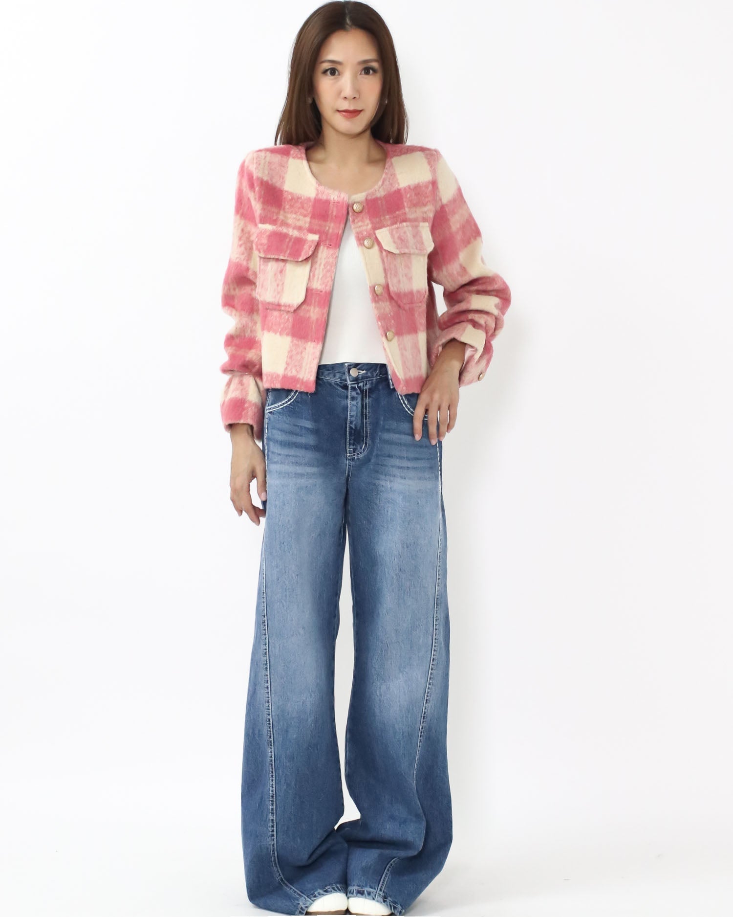 pink & ivory checkers wool blended jacket *pre-order*