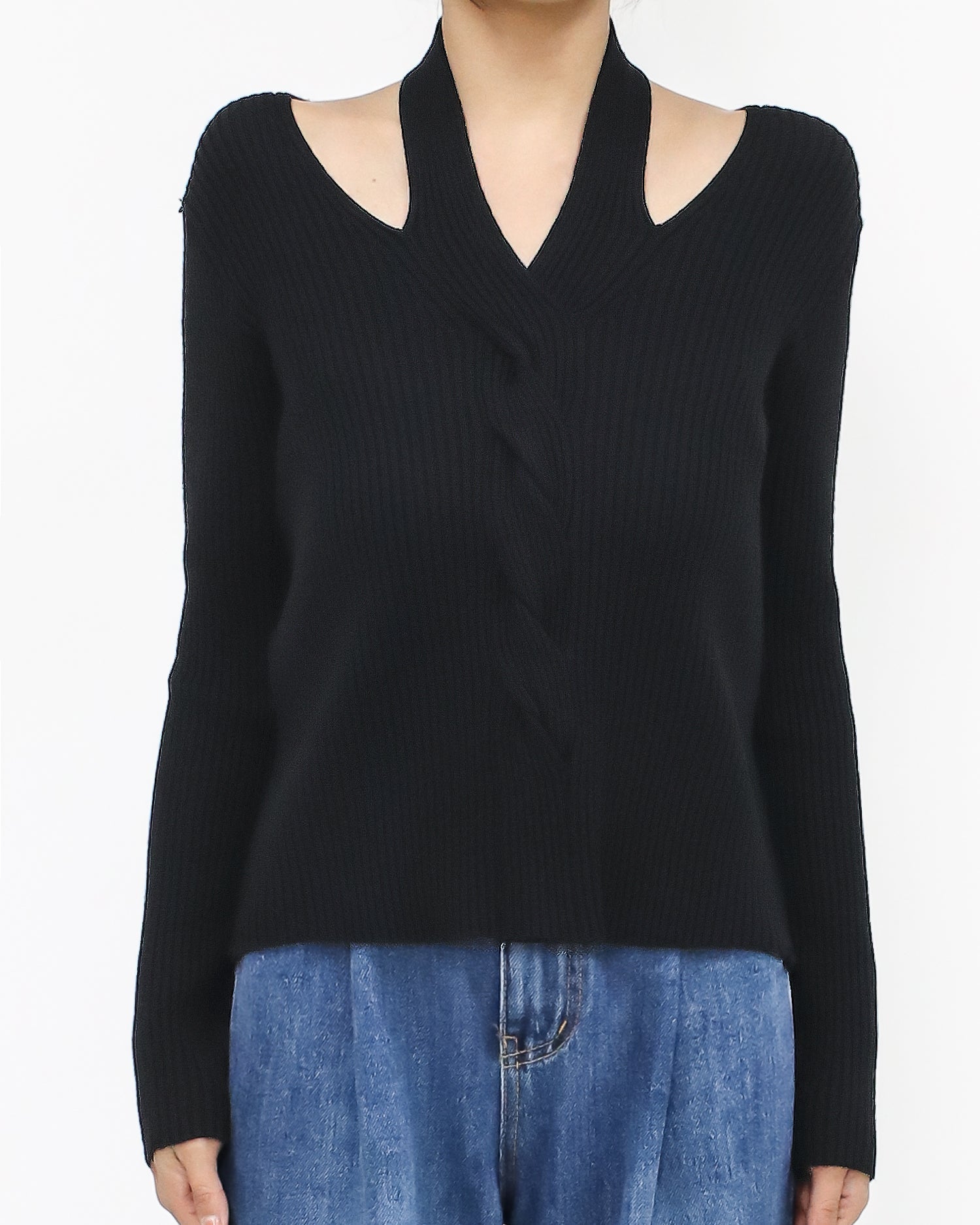 black halter neck twisted knitted top *pre-order*