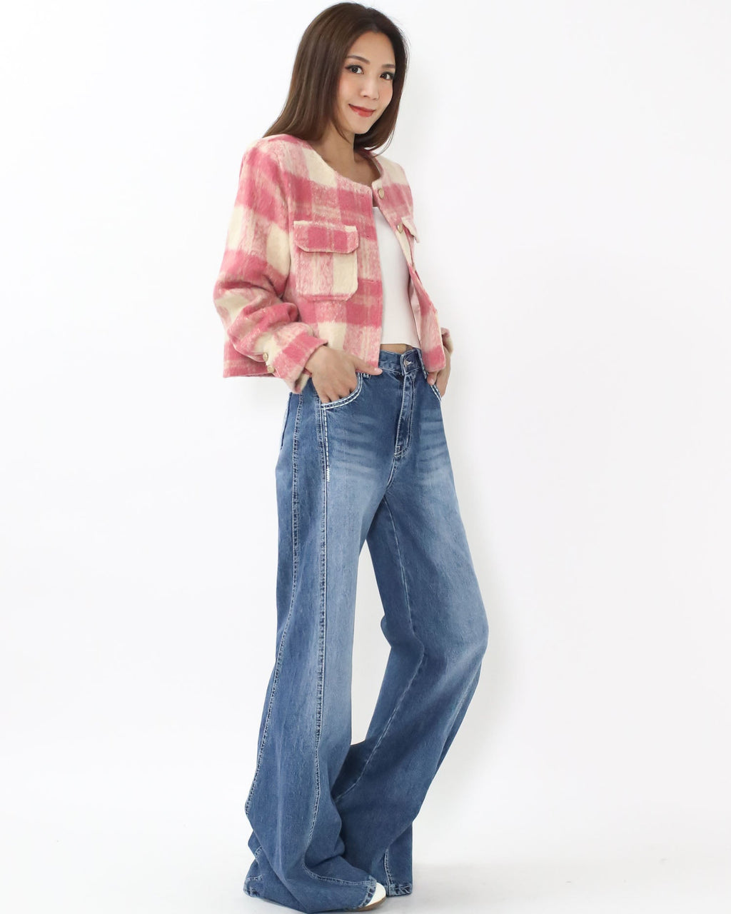 pink & ivory checkers wool blended jacket *pre-order*