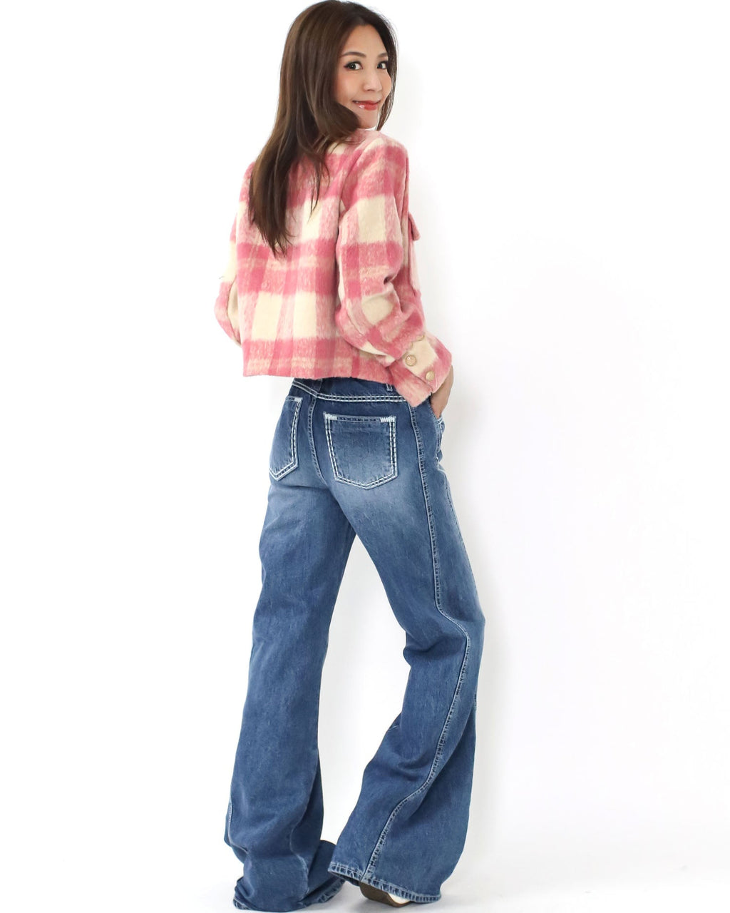 pink & ivory checkers wool blended jacket *pre-order*