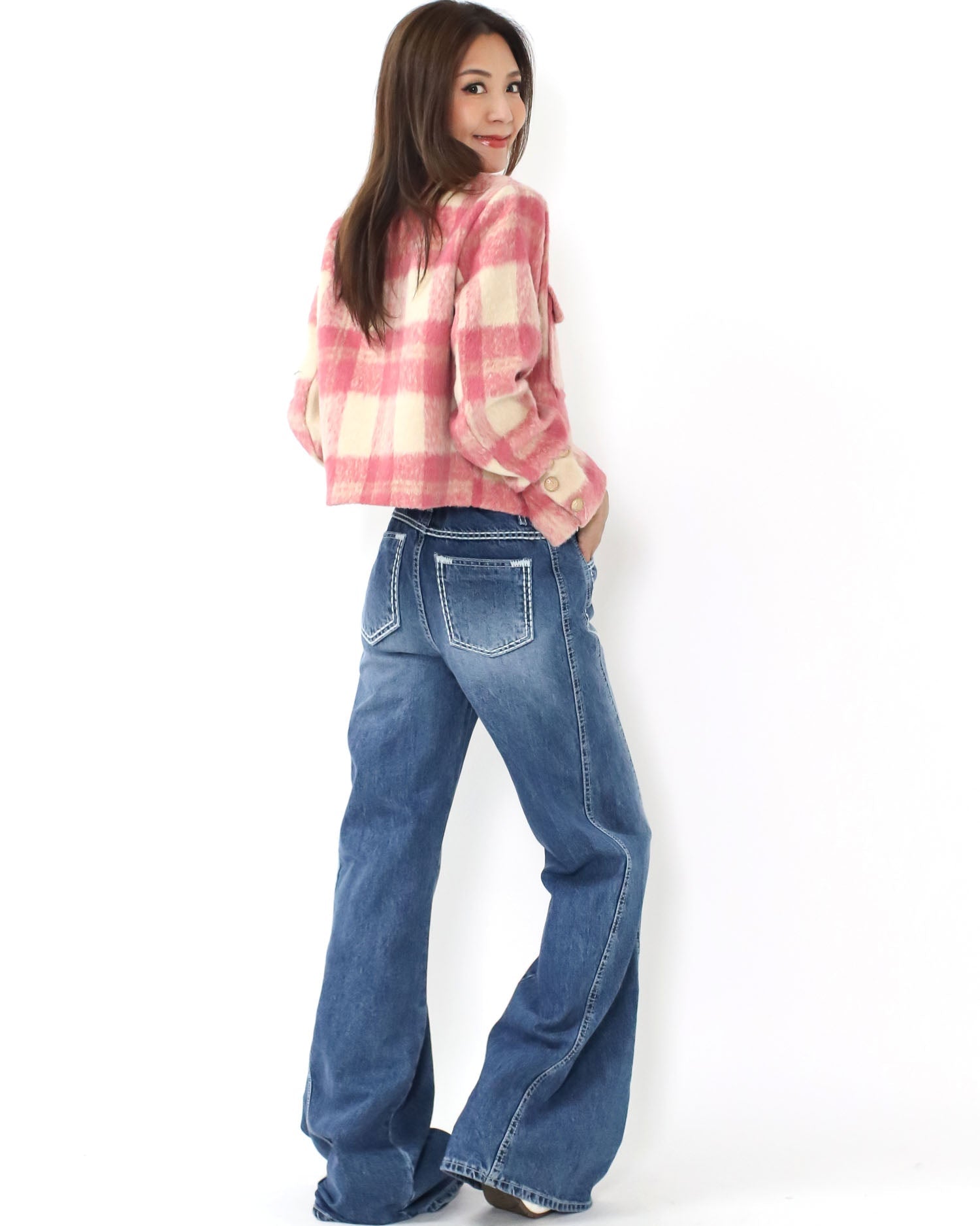 pink & ivory checkers wool blended jacket *pre-order*