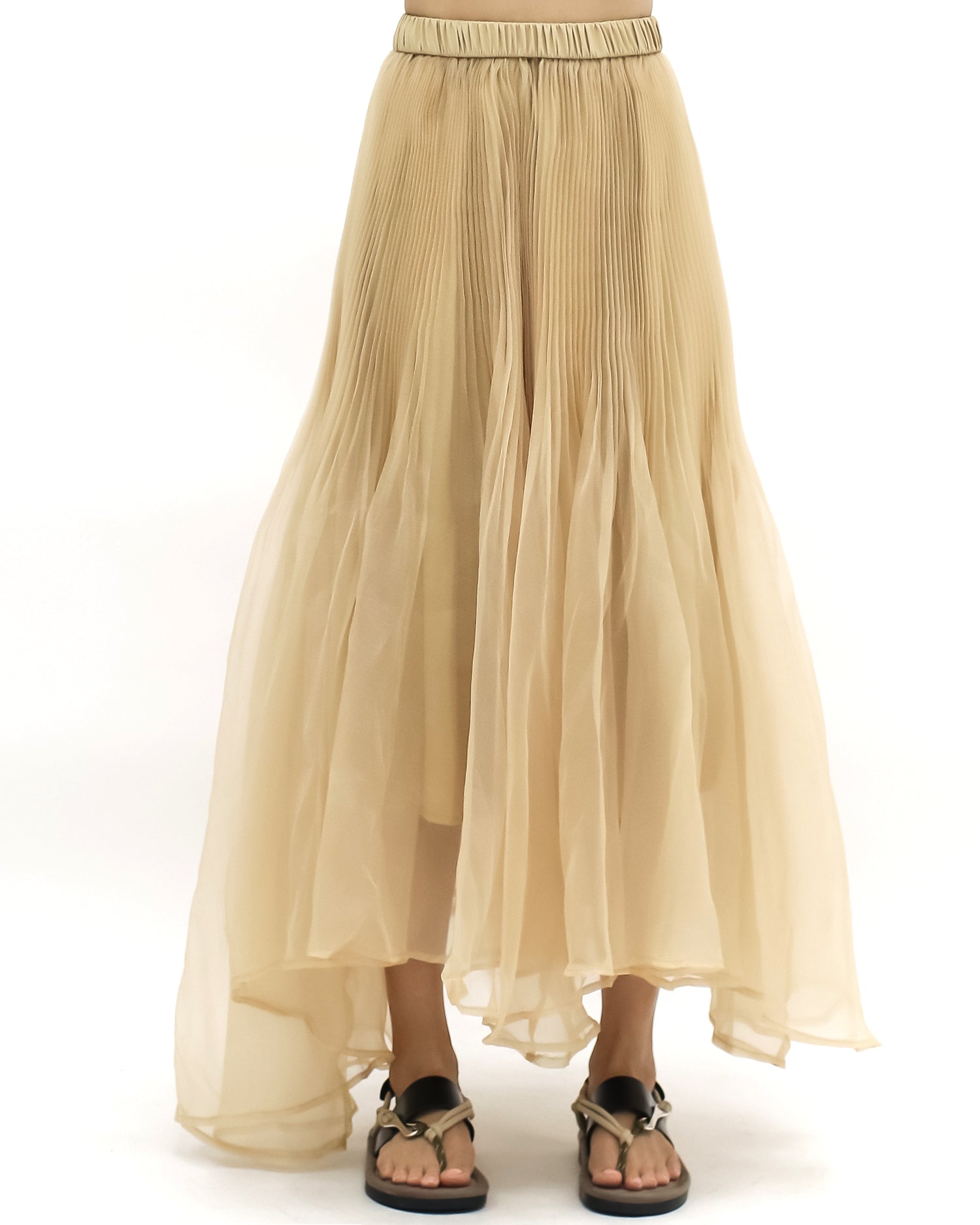 beige mesh flare longline skirt *pre-order*