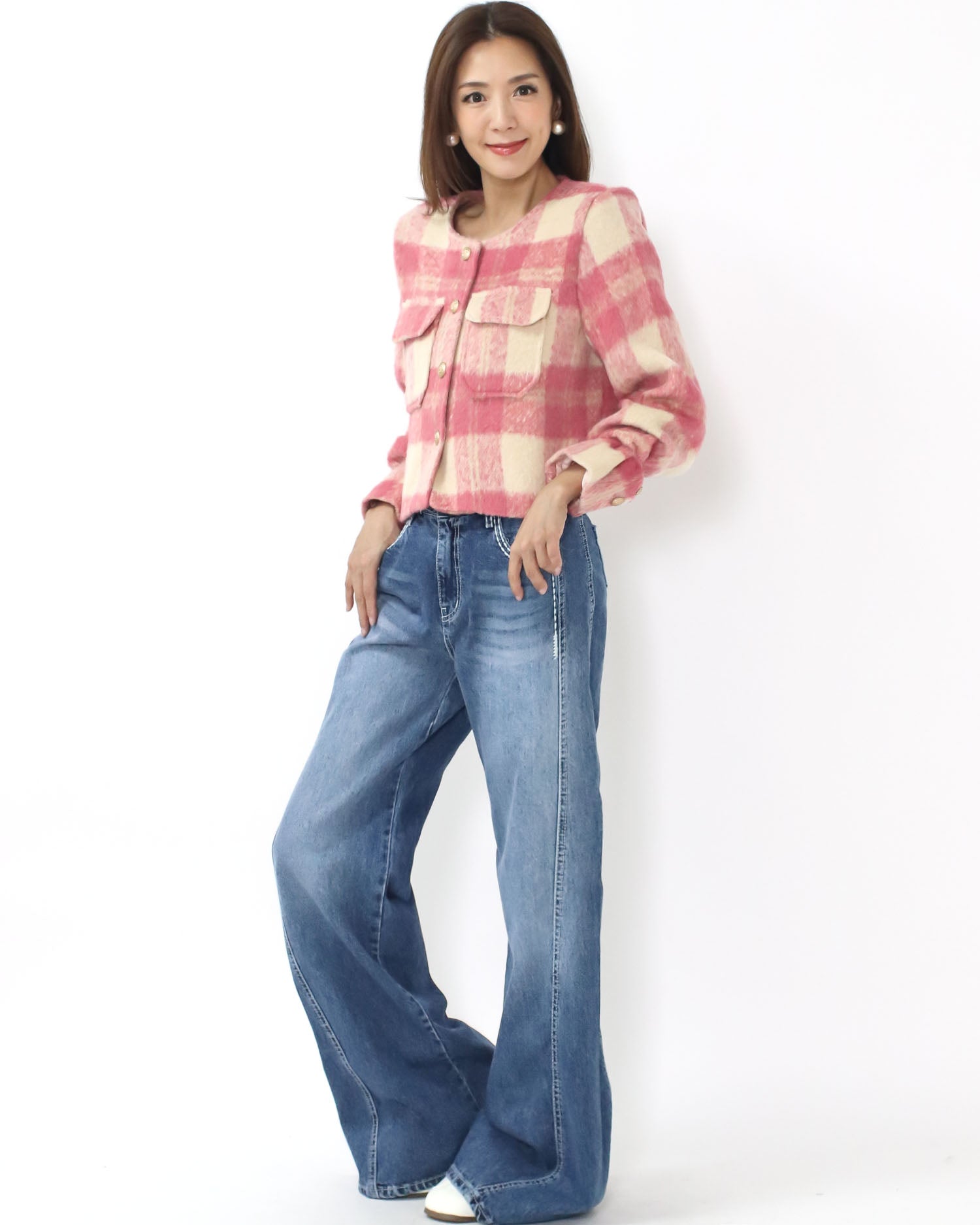 pink & ivory checkers wool blended jacket *pre-order*