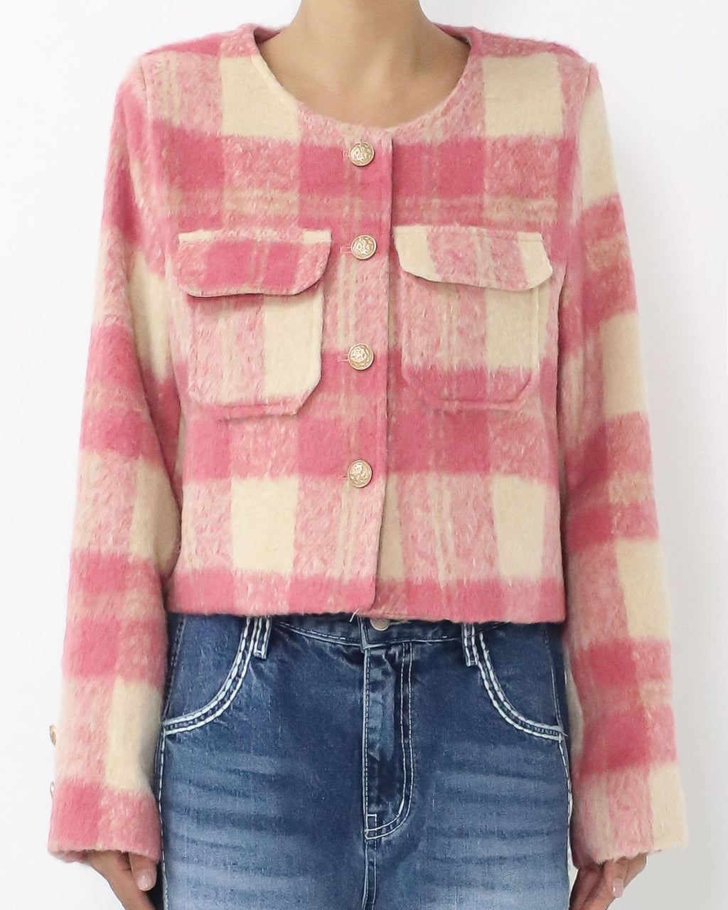 pink & ivory checkers wool blended jacket *pre-order*