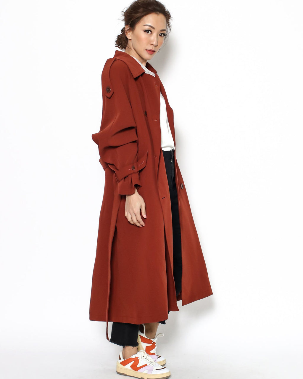 dark red trench coat with belt *pre-order*