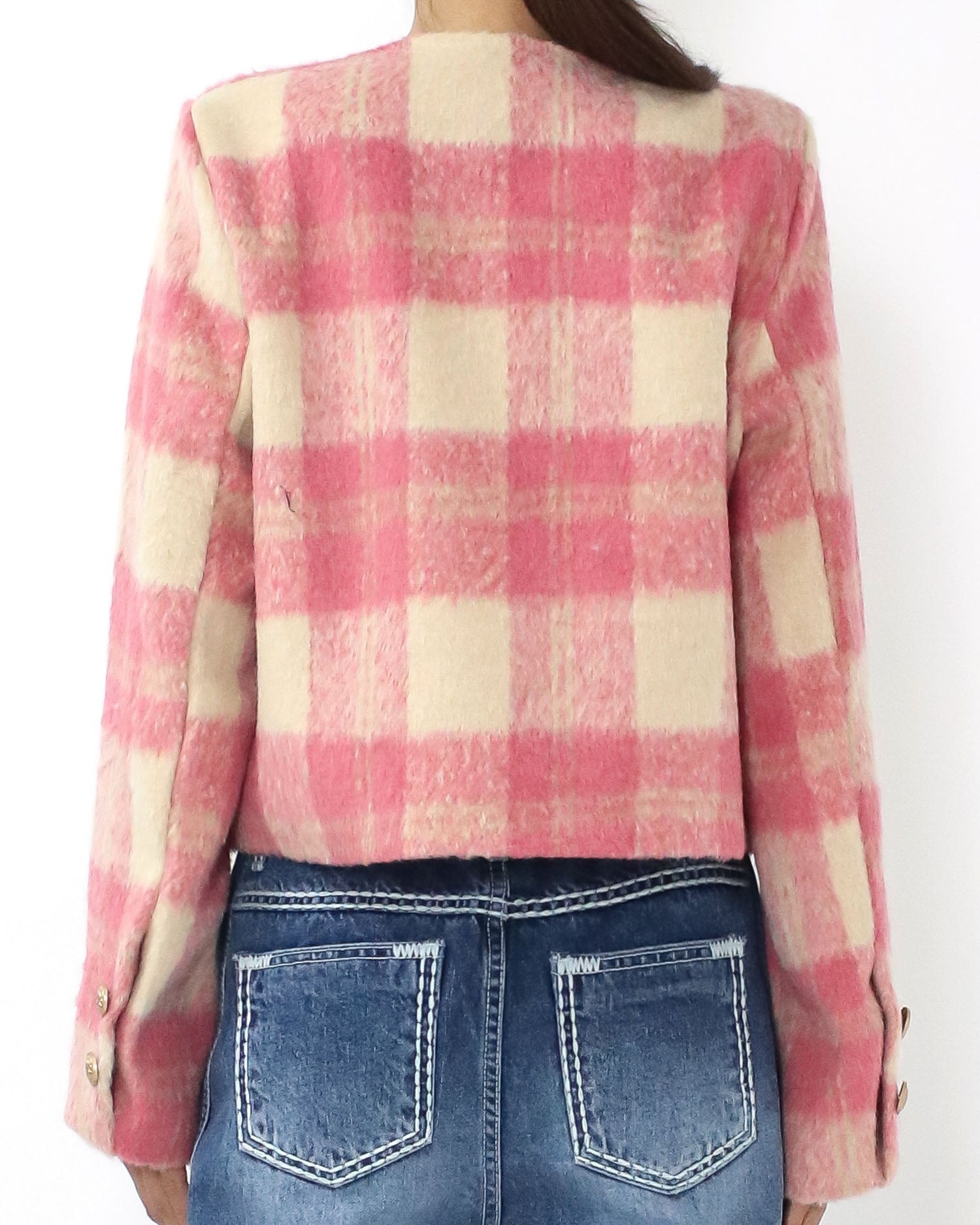 pink & ivory checkers wool blended jacket *pre-order*
