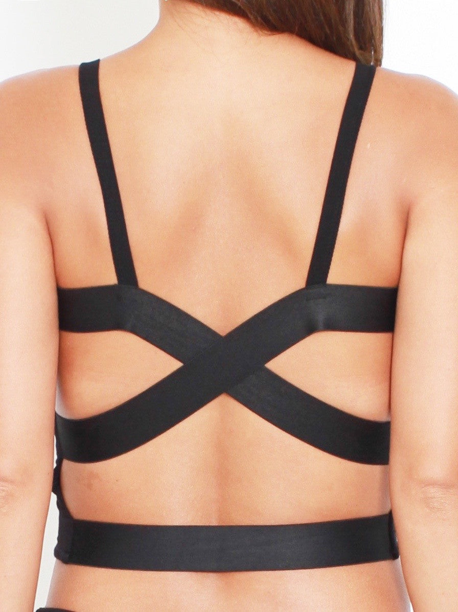 Black Crop Strappy Back Bra Top