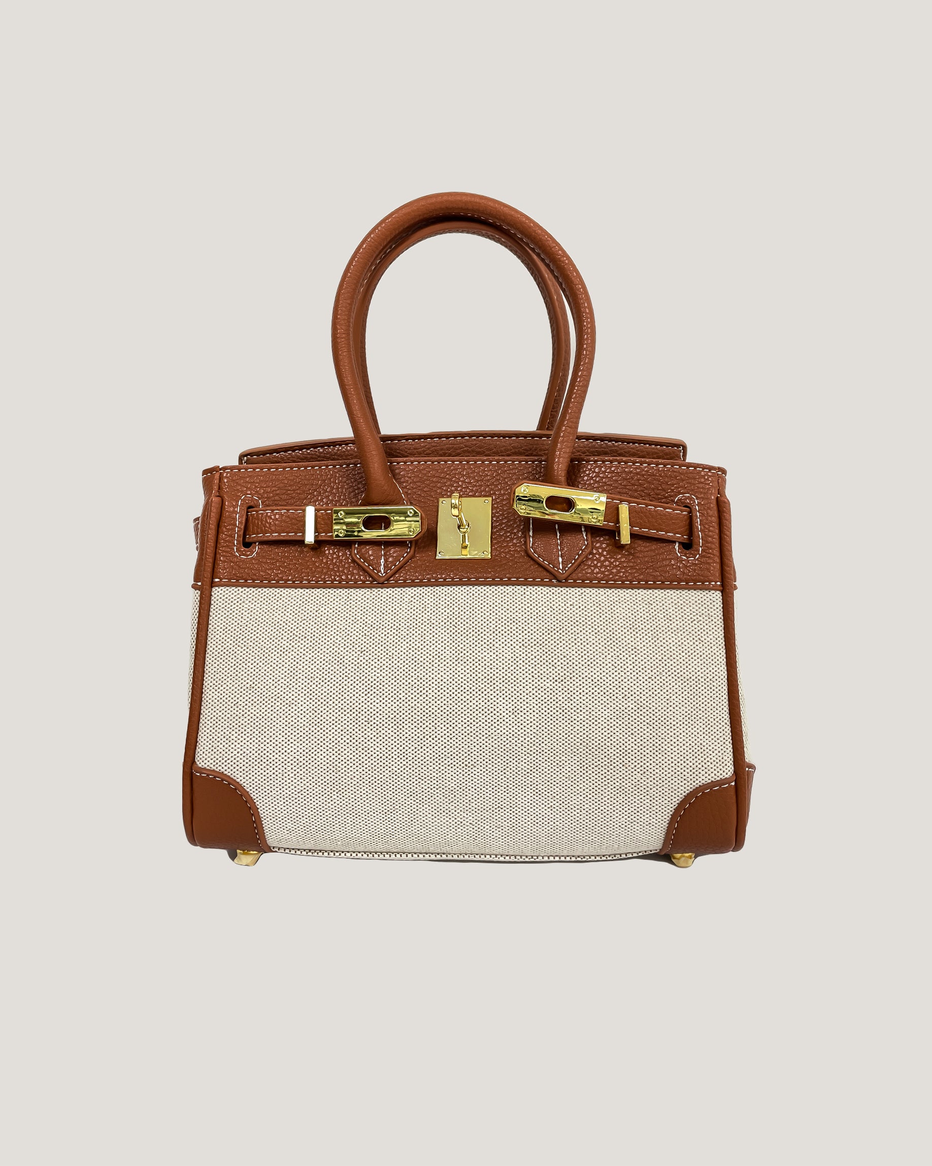 camel PU leather & canvas handle bag *pre-order*
