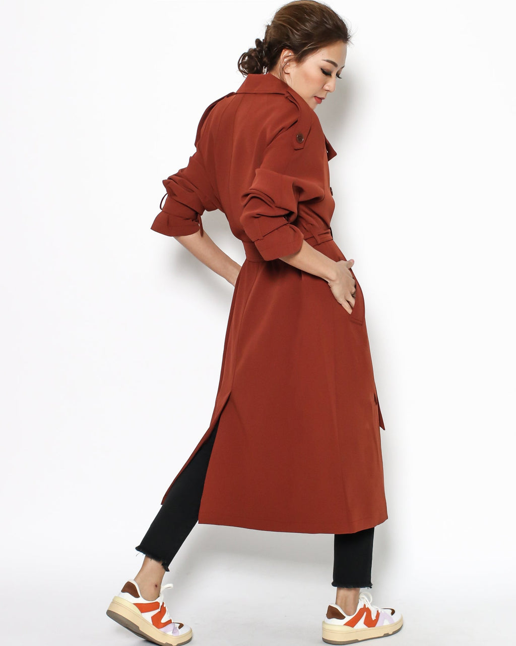 dark red trench coat with belt *pre-order*