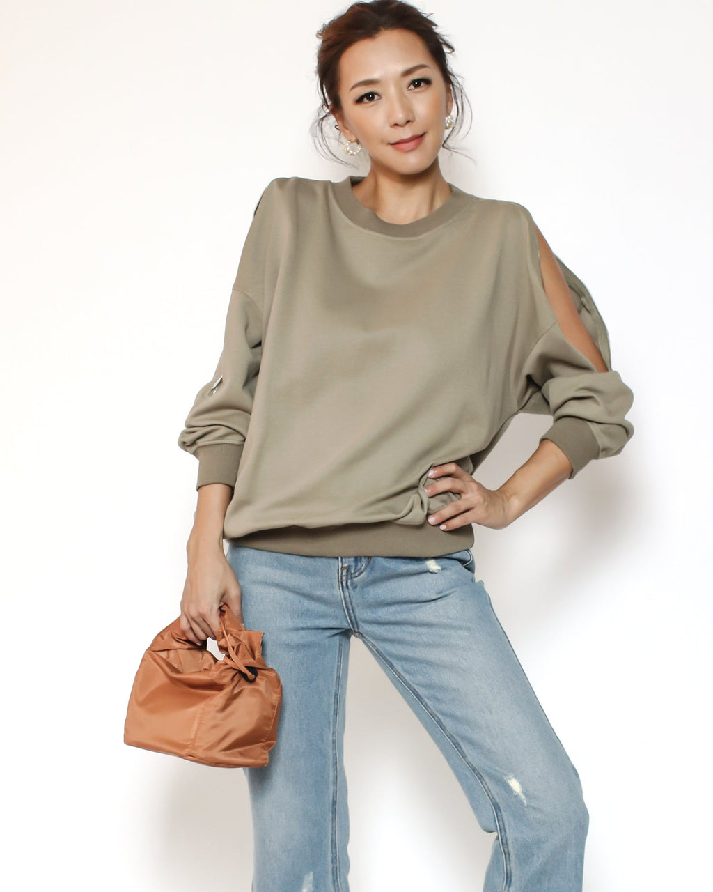 camel nylon ruched handle bag *pre-order*