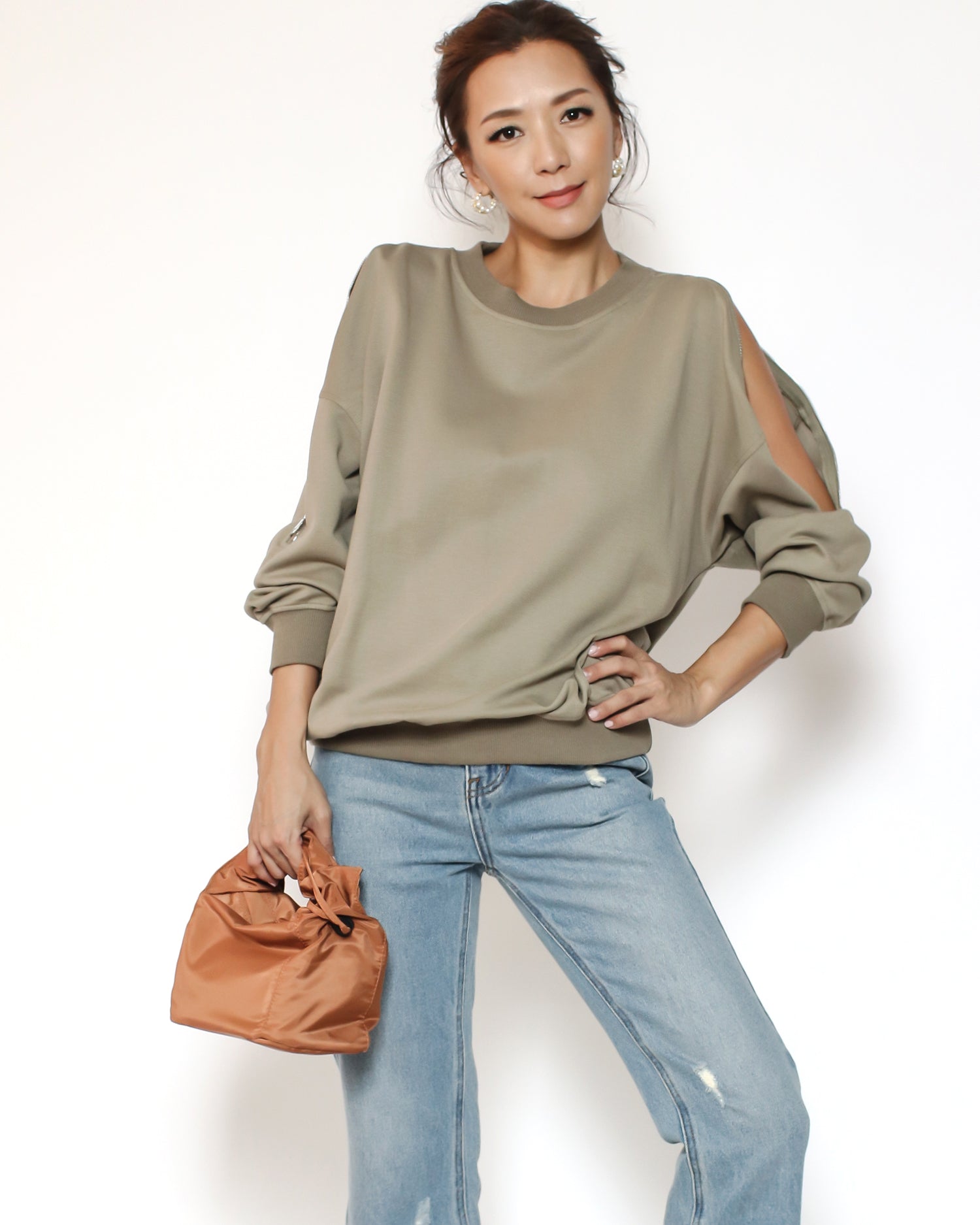 camel nylon ruched handle bag *pre-order*