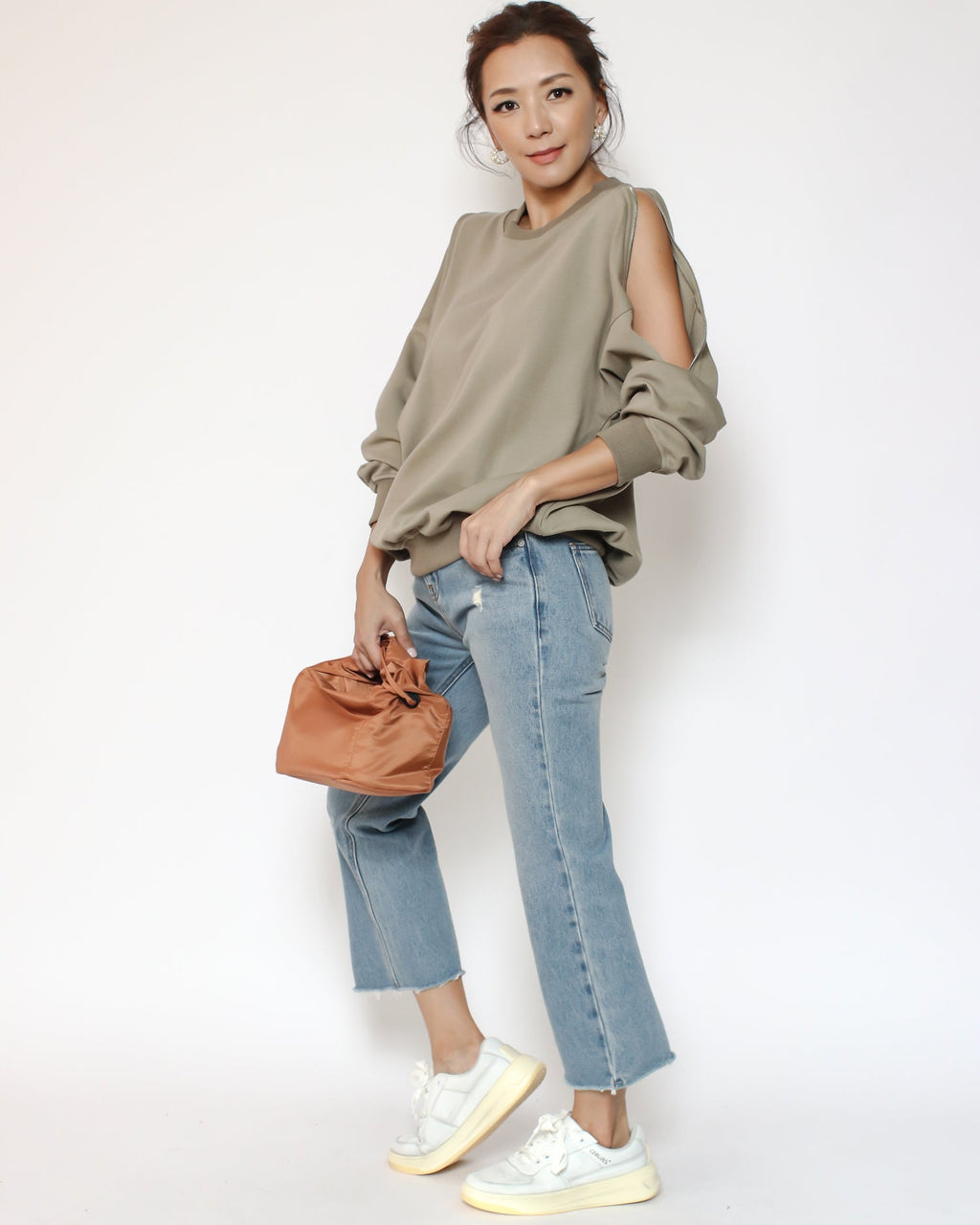 camel nylon ruched handle bag *pre-order*