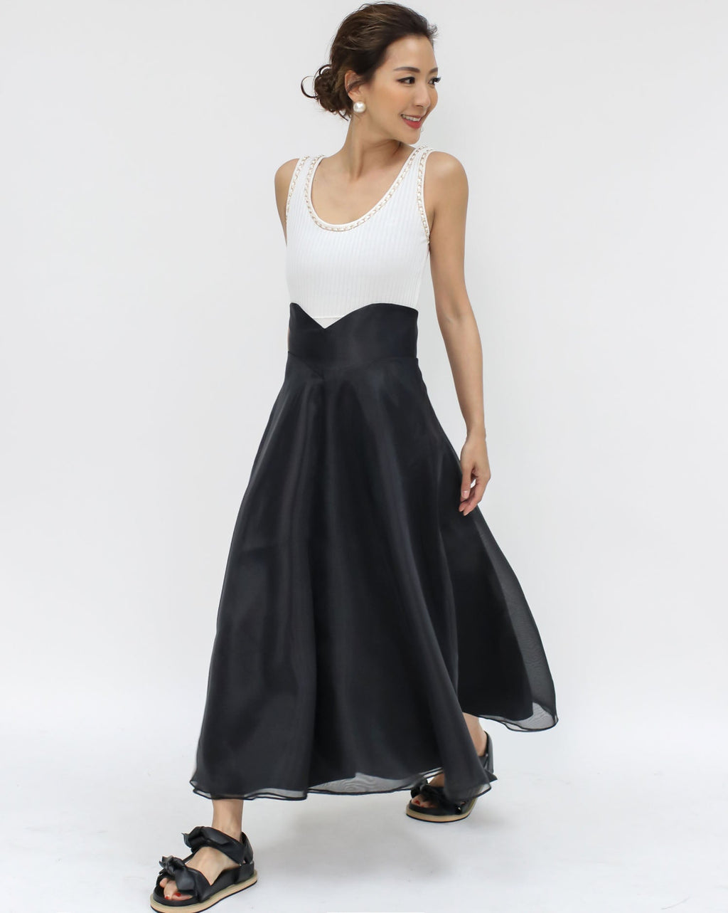 black PU leather bows sandals - 40