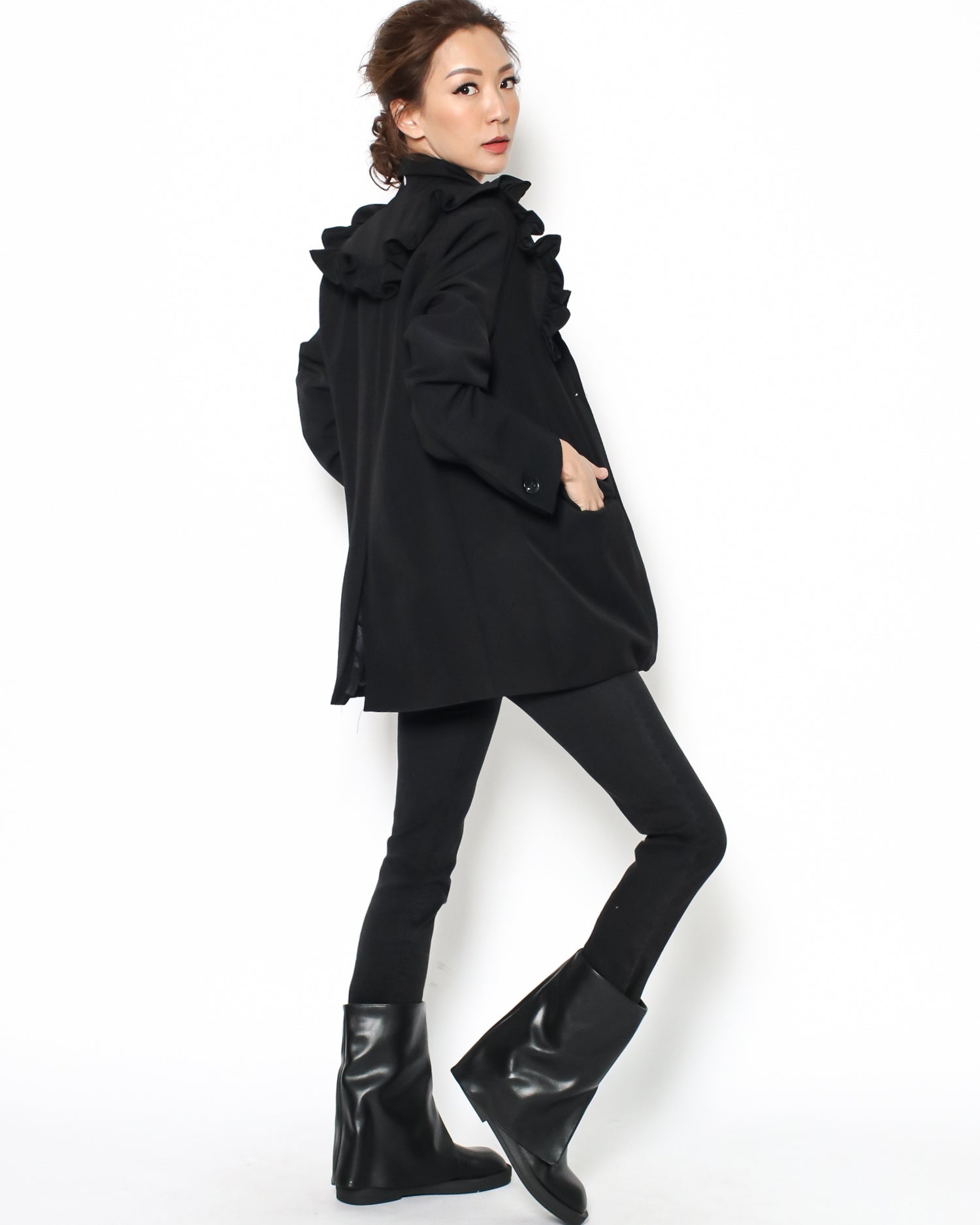 black PU leather split front boots - 36