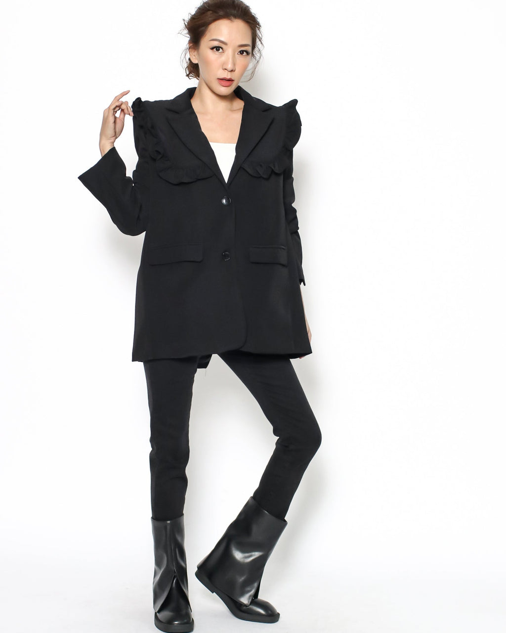 black PU leather split front boots - 36