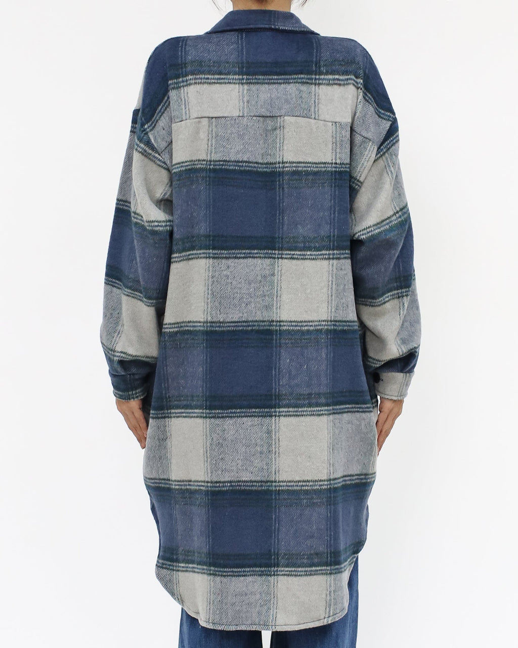blue checkers wool blended longline shirt *pre-order*