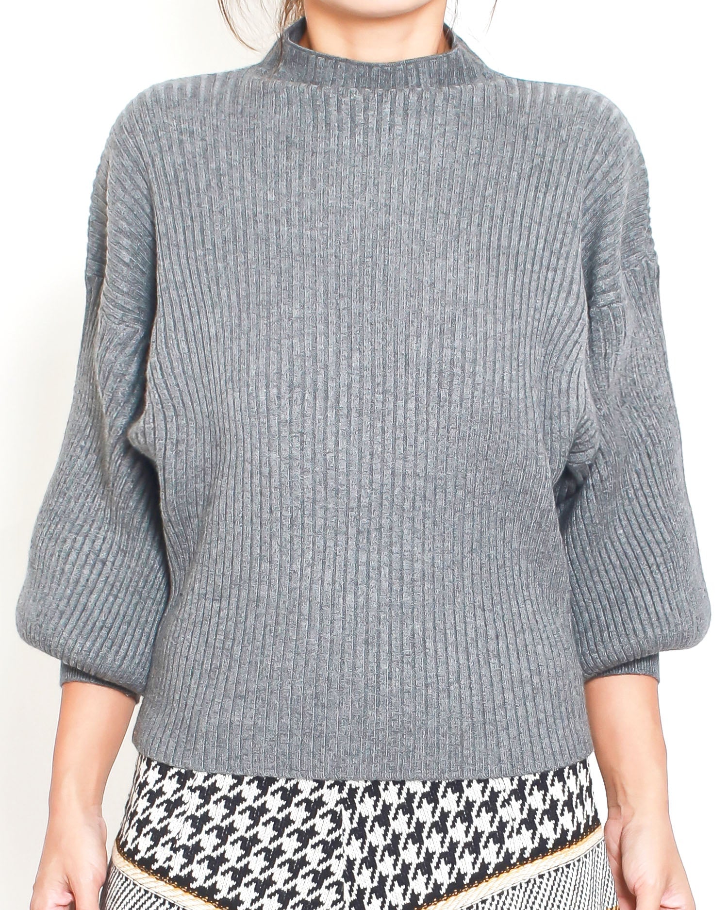 grey high neck batwing knitted top *pre-order*