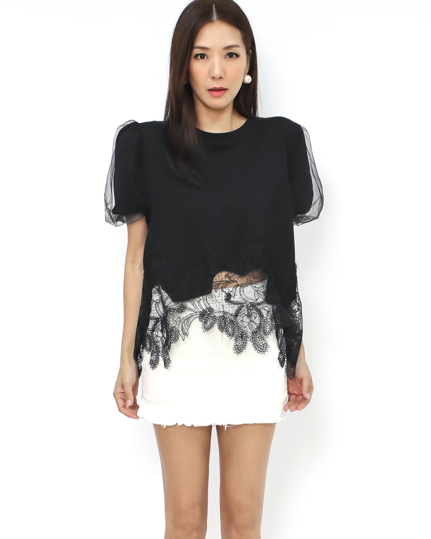 black mesh layer lace trim tee *pre-order*