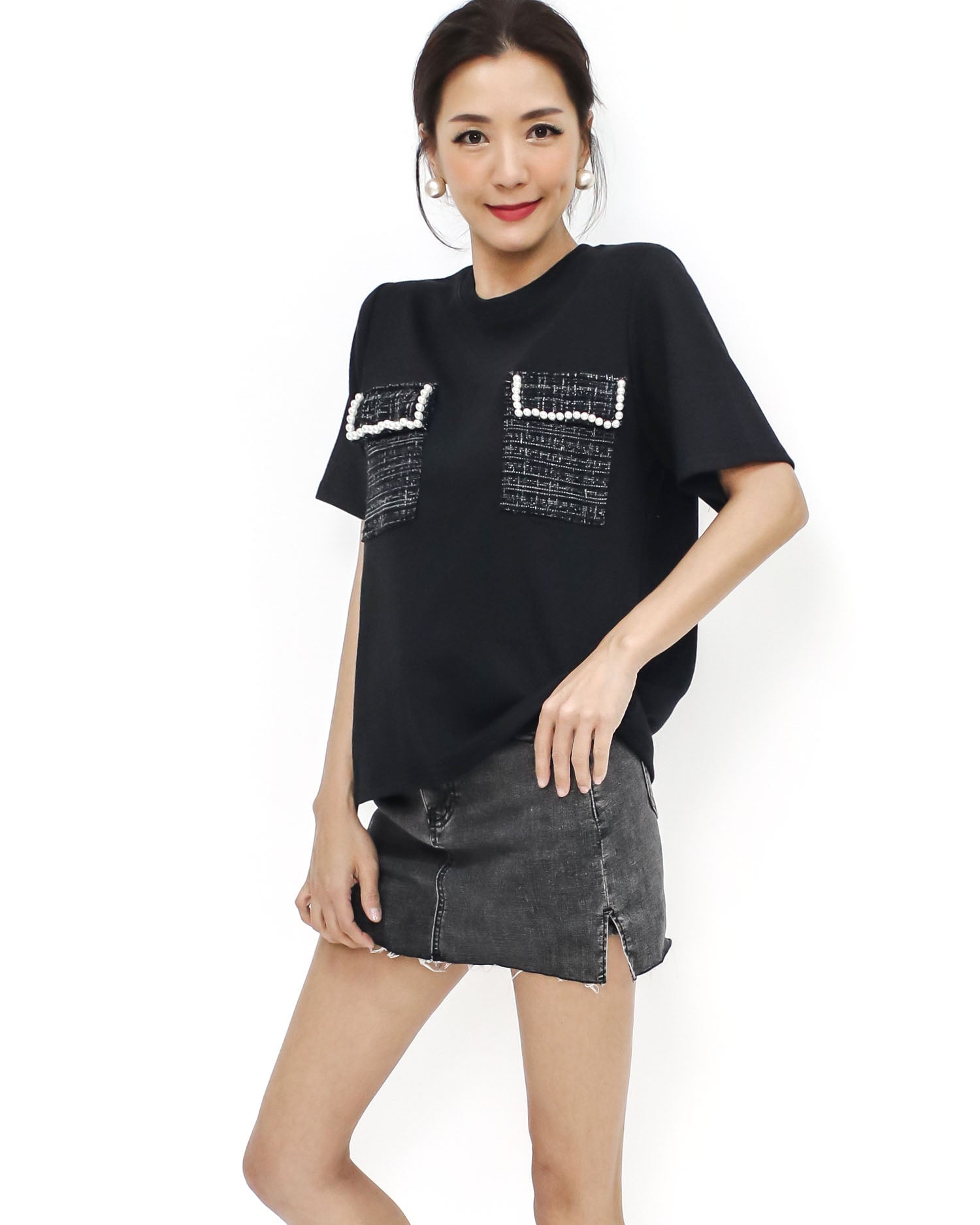 wash grey denim mini skort - M