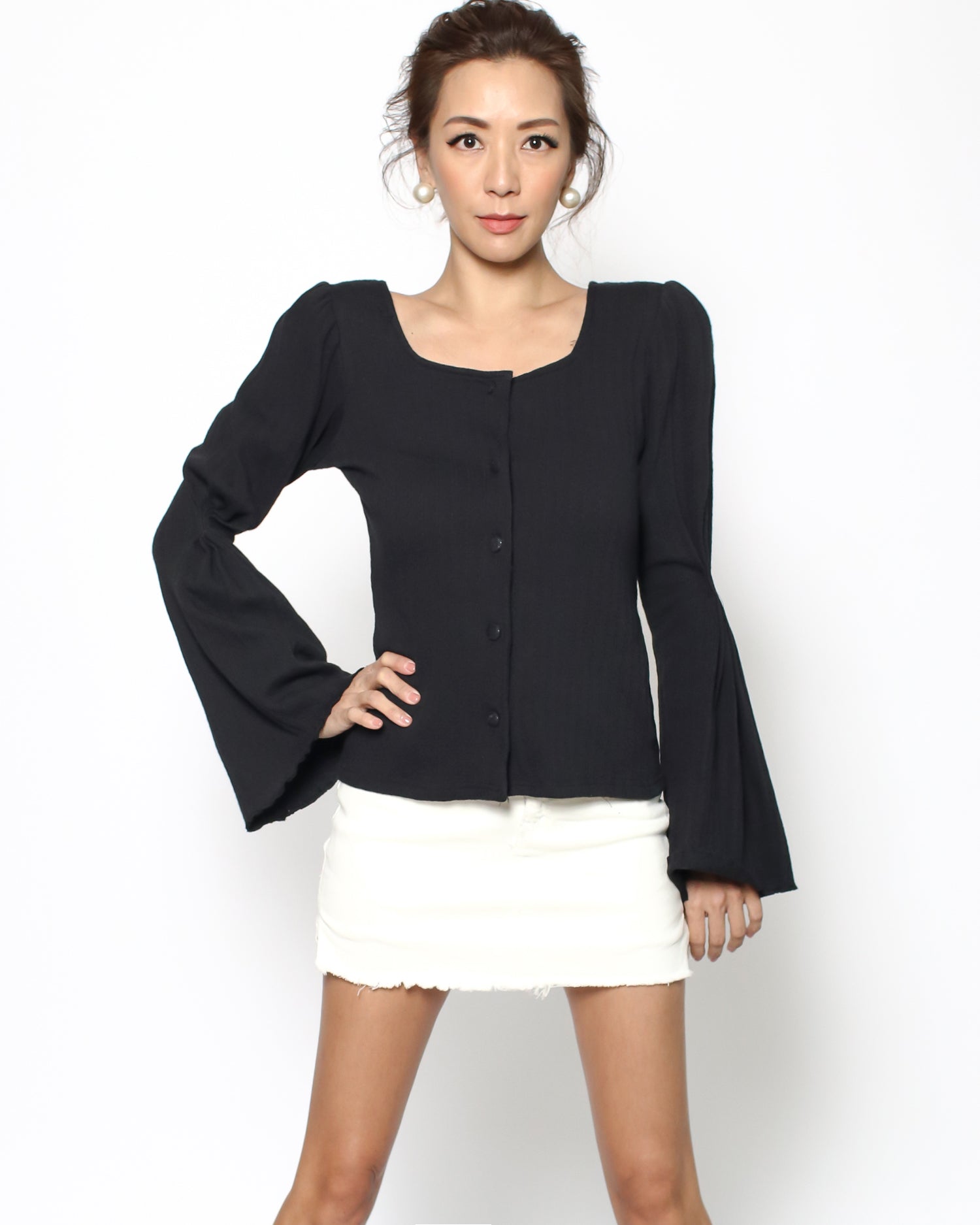 black bell sleeves ottoman top *pre-order*