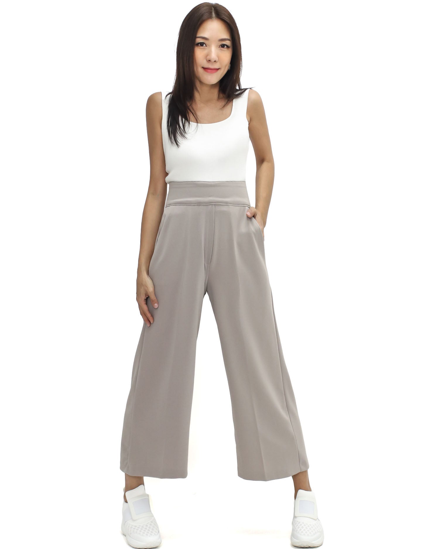 beige cropped straight leg pants *pre-order*