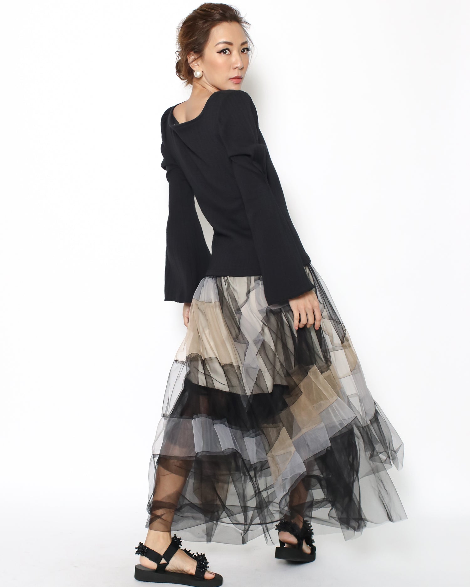black bell sleeves ottoman top *pre-order*