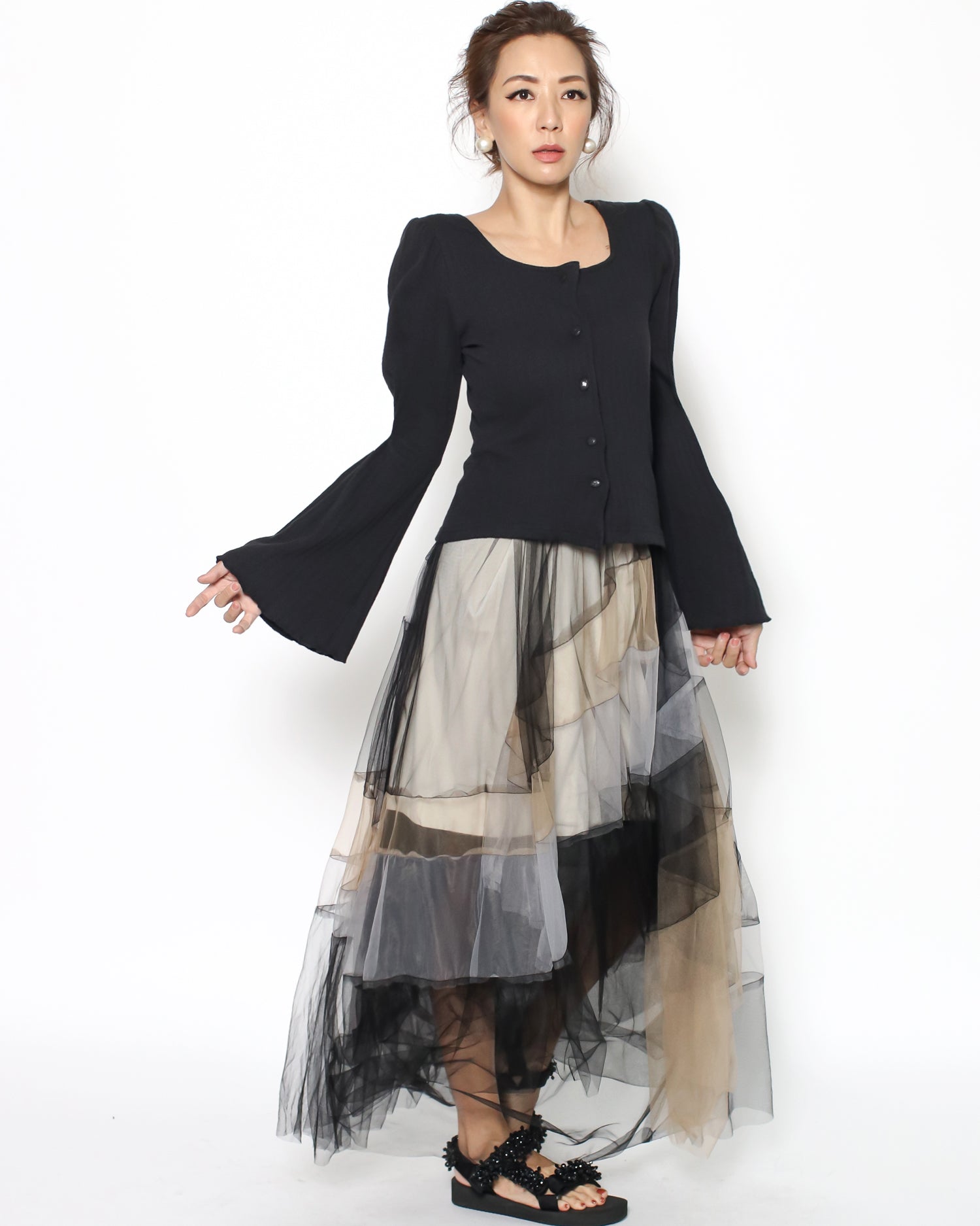 black bell sleeves ottoman top *pre-order*