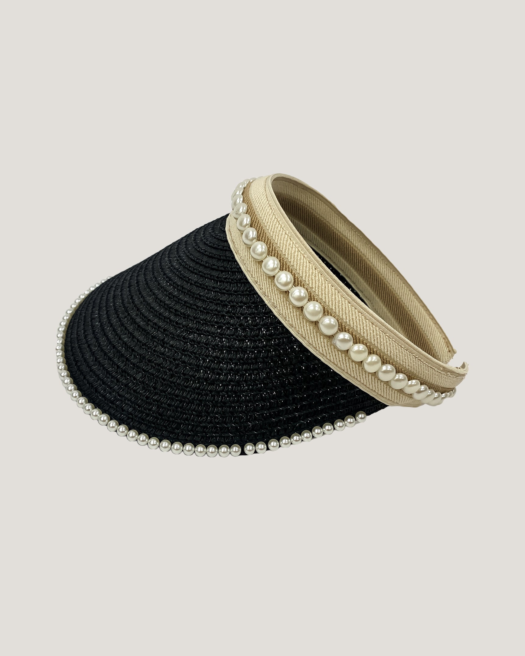 black straw pearls trim & beige visor hat *pre-order*