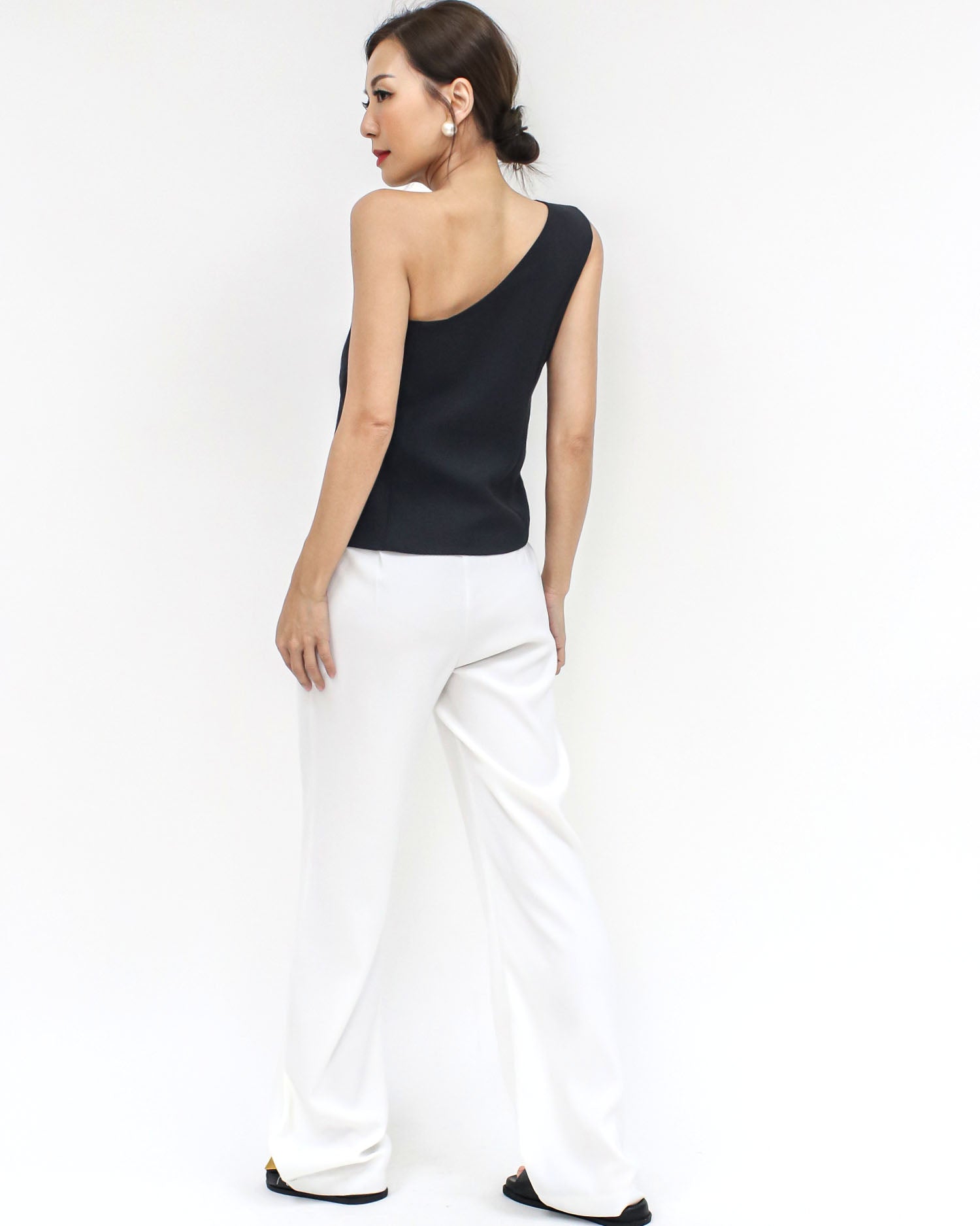 black one shoulder blazer top