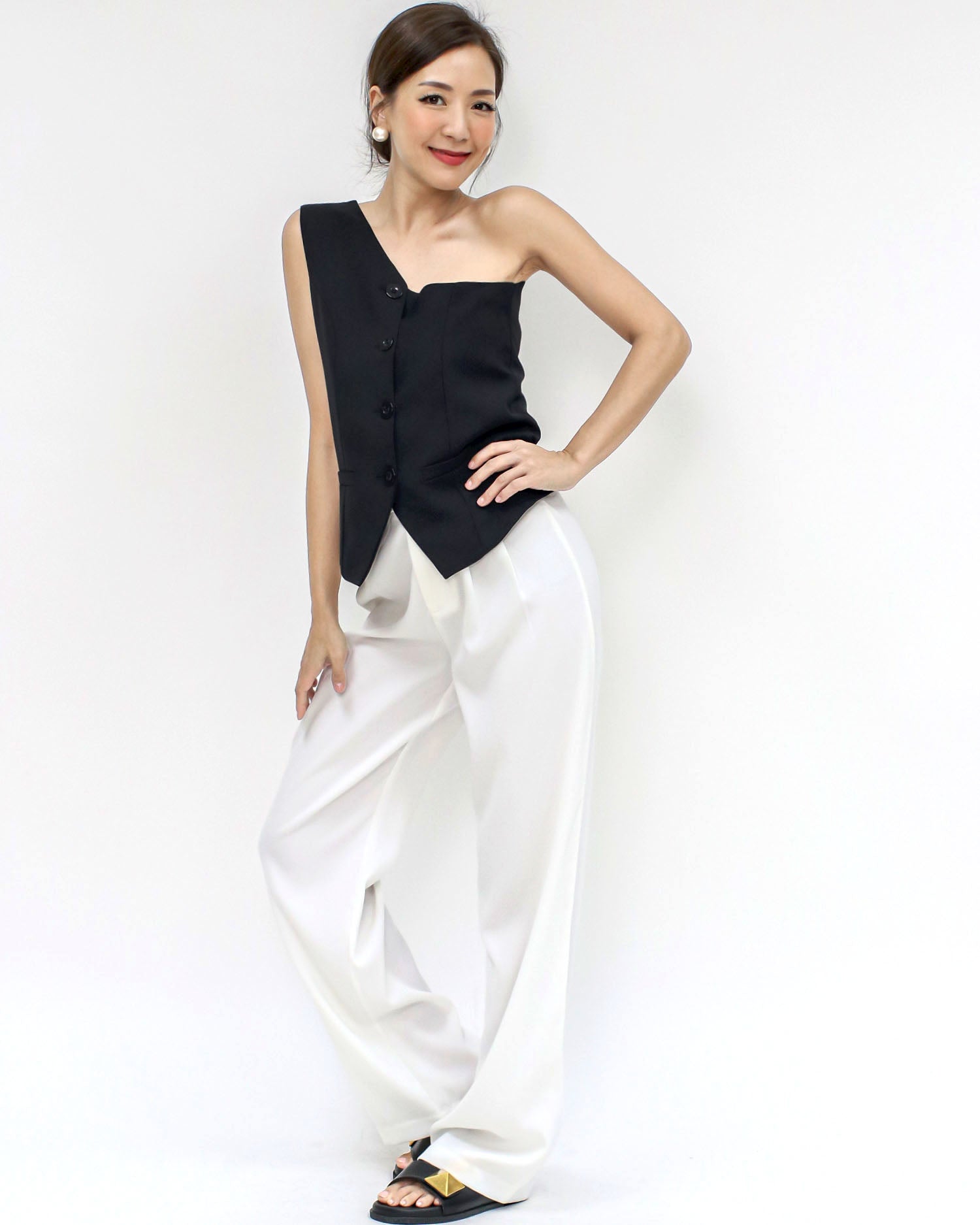 black one shoulder blazer top