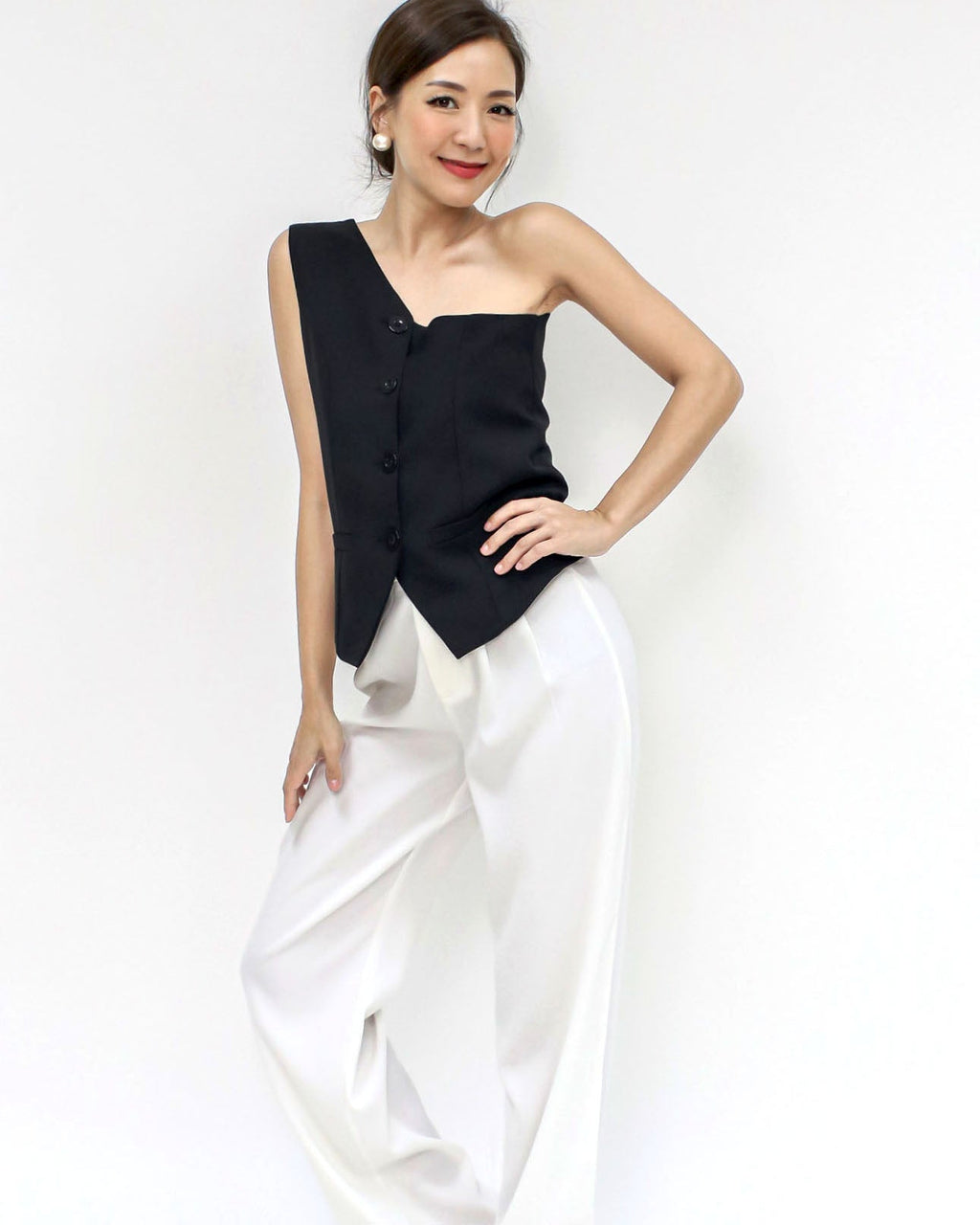 black one shoulder blazer top