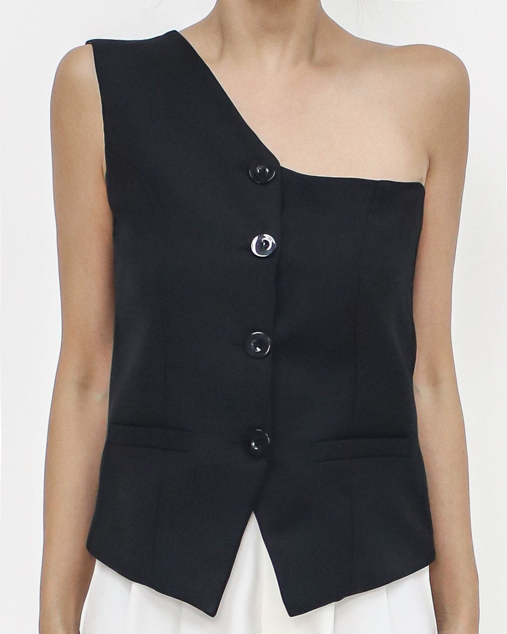 black one shoulder blazer top