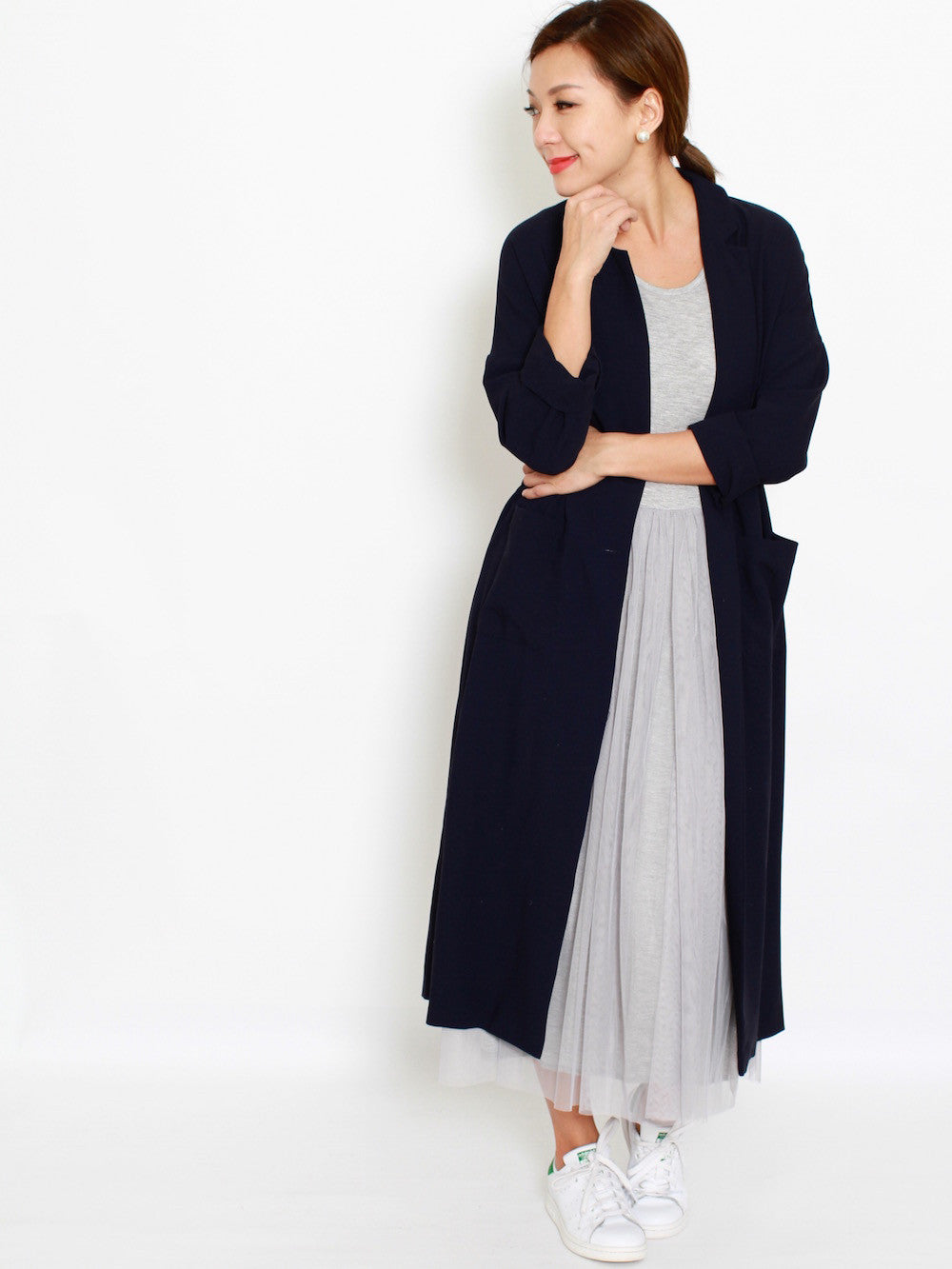 grey mesh layers longline slip dress *pre-order*