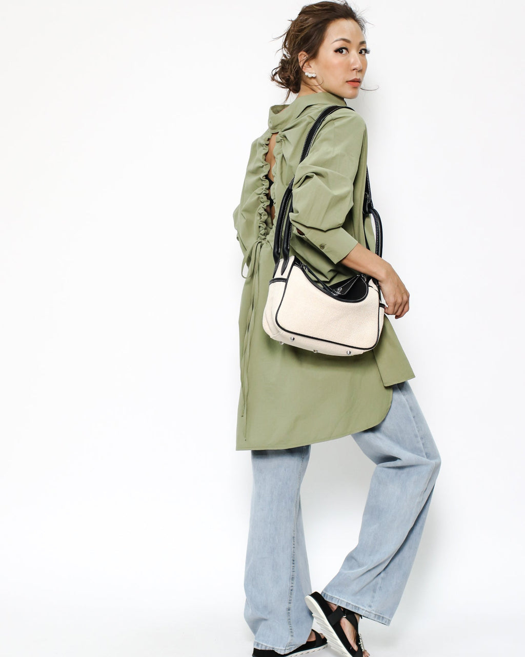 linen canvas & black PU leather bag *pre-order*