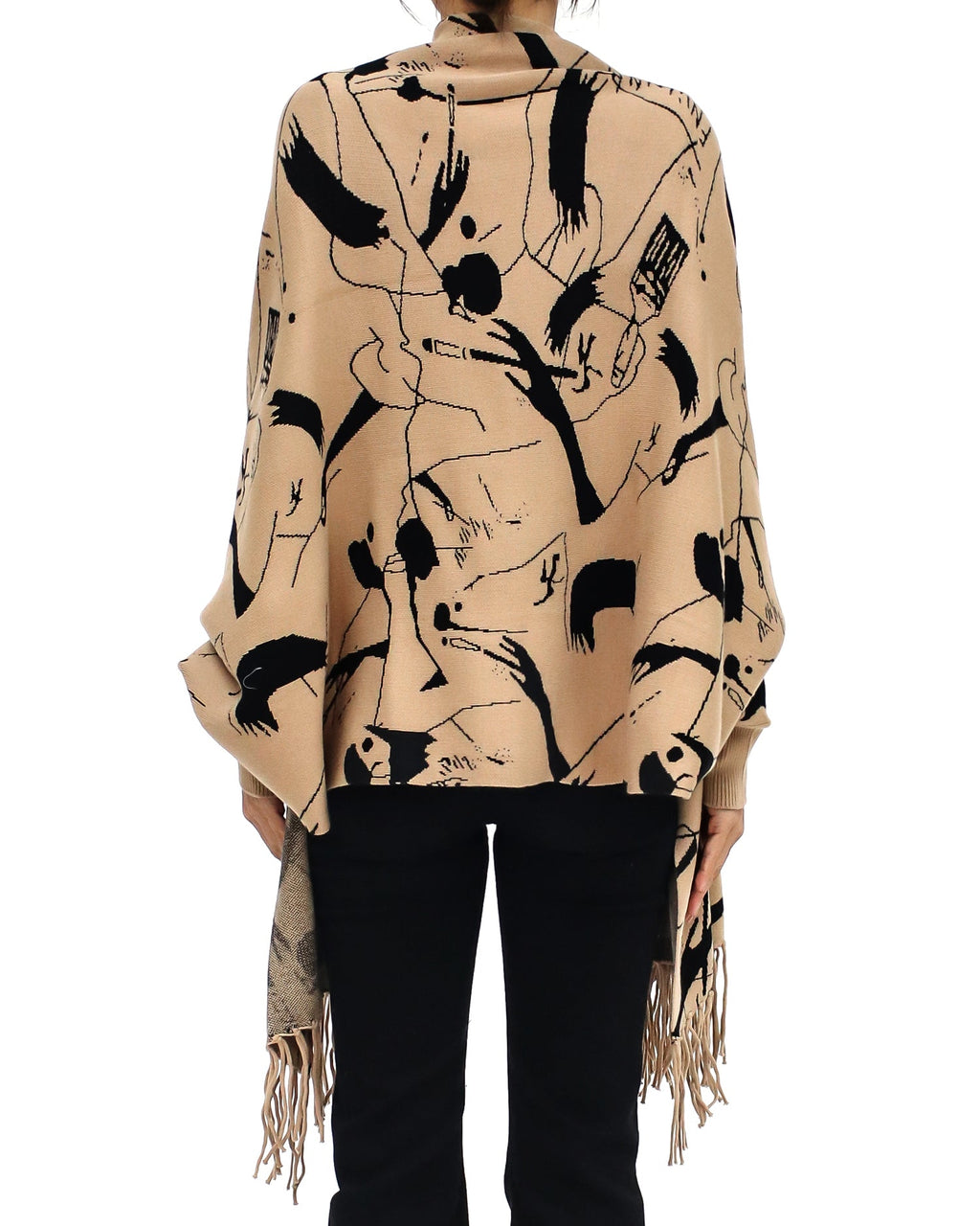 camel printed tassels knitted scarf poncho *pre-order*