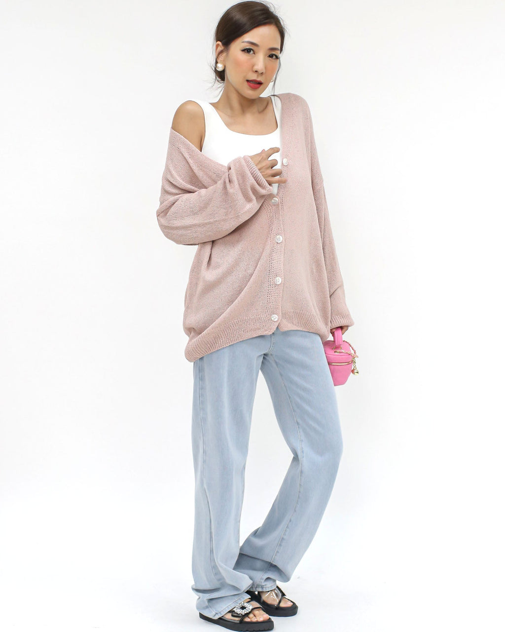 pink fine knitted cardigan *pre-order*