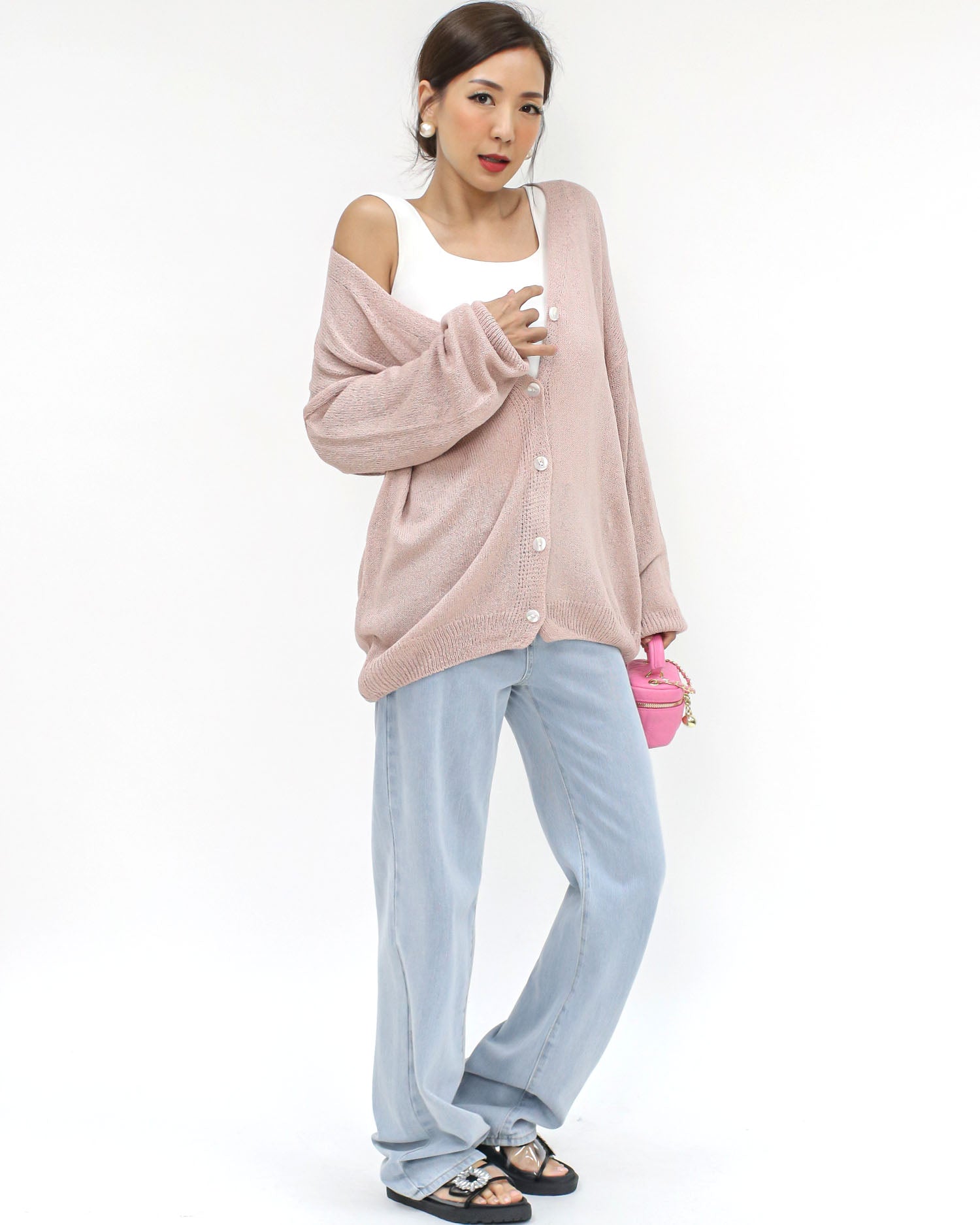 pink fine knitted cardigan *pre-order*