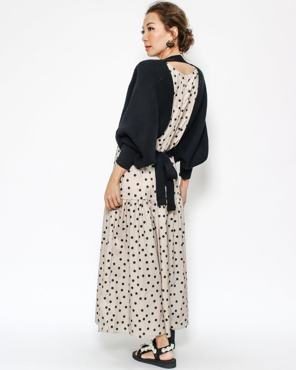 beige polka dots slinky dress *pre-order*