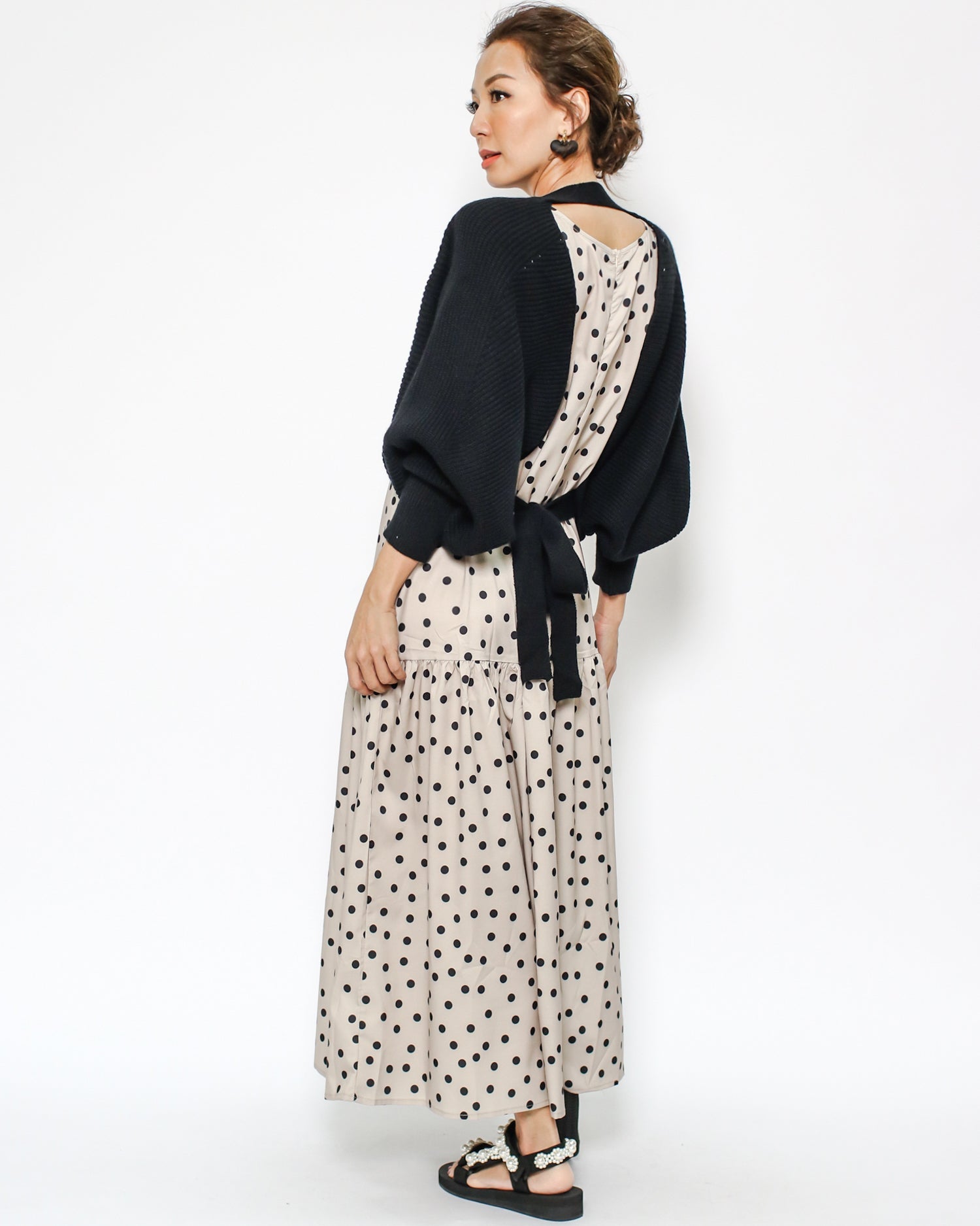 beige polka dots slinky dress *pre-order*