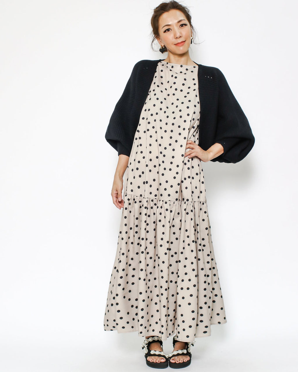 beige polka dots slinky dress *pre-order*