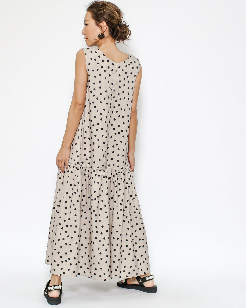beige polka dots slinky dress *pre-order*