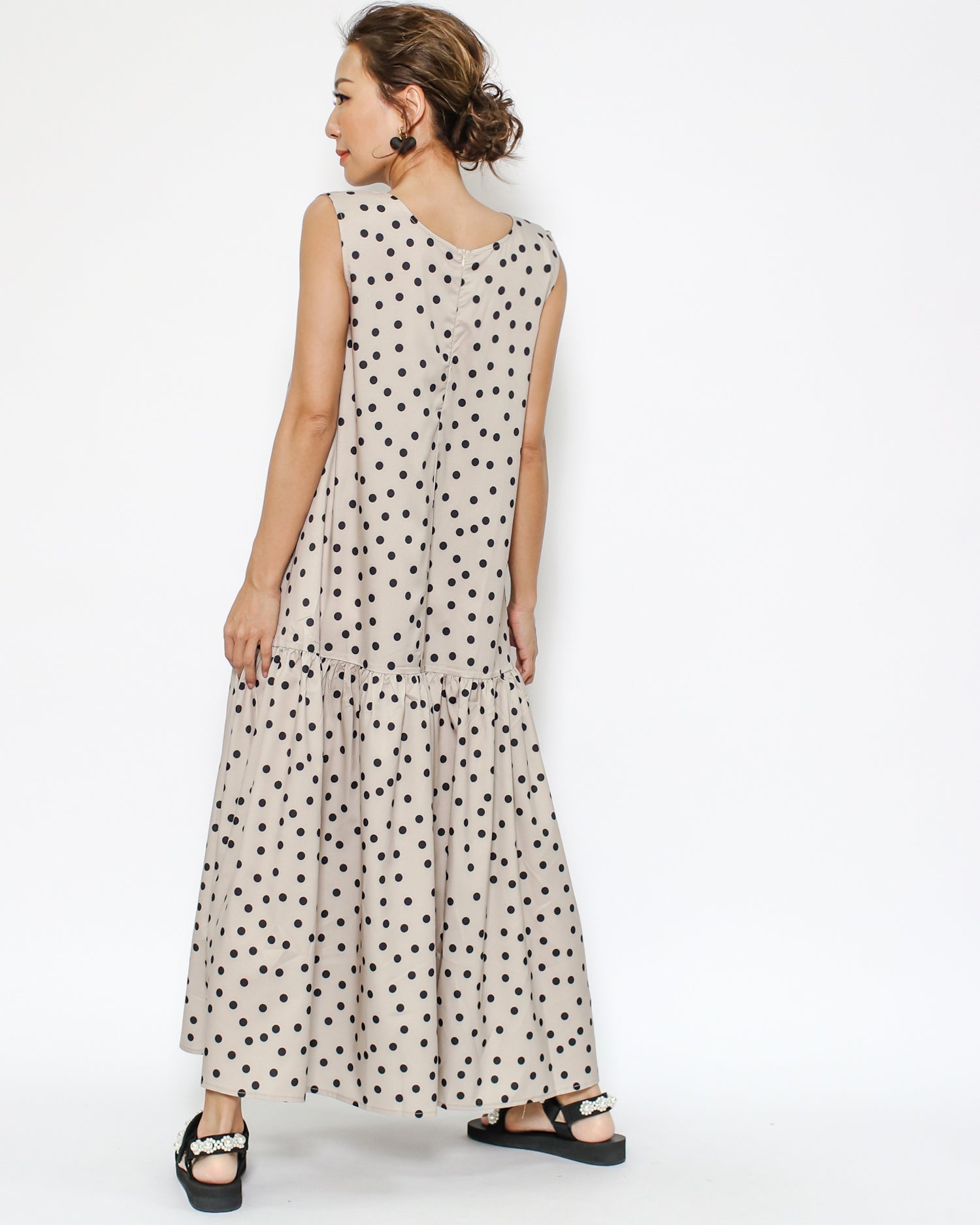 beige polka dots slinky dress *pre-order*